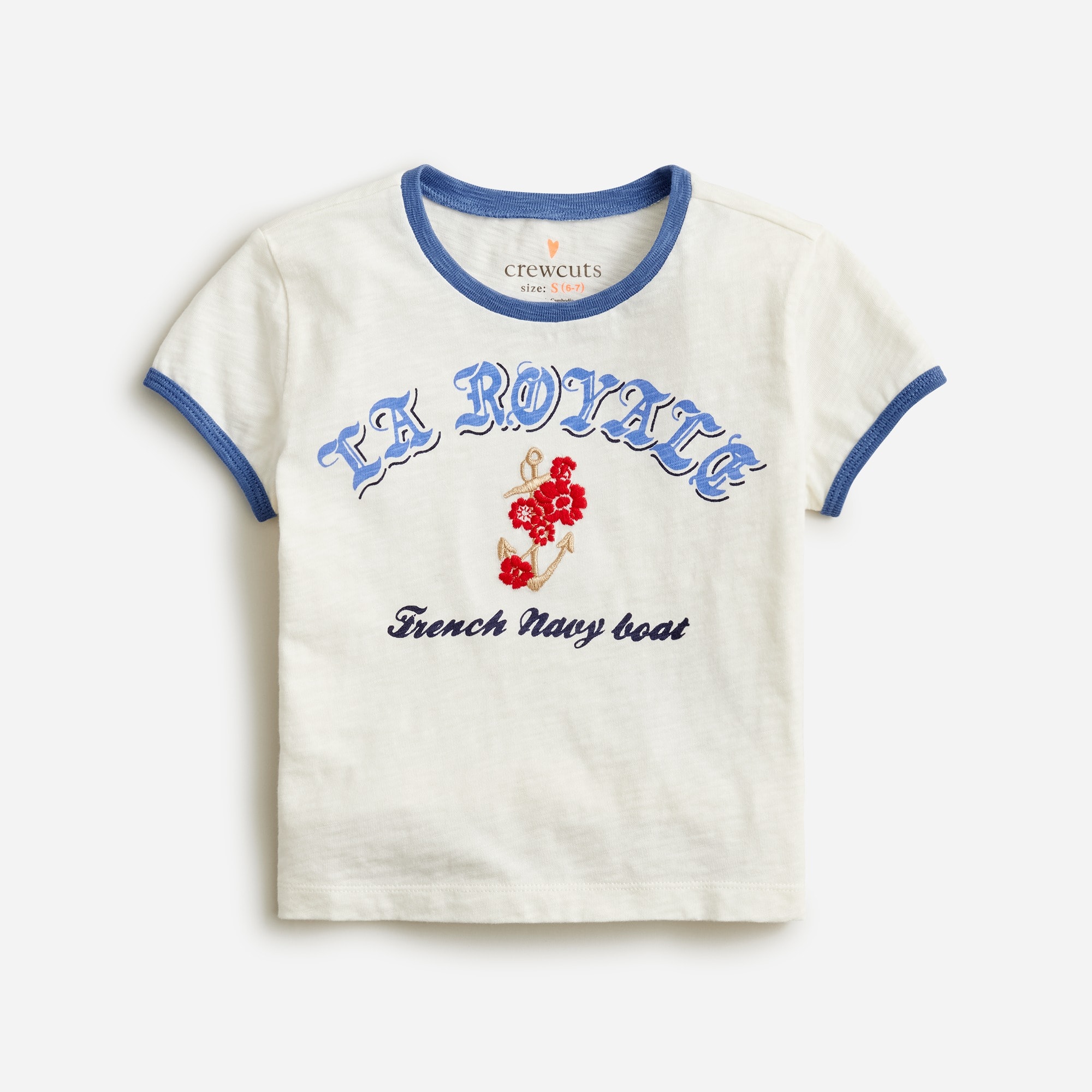 Girls' shrunken &quot;La royale&quot; graphic T-shirt with embroidery