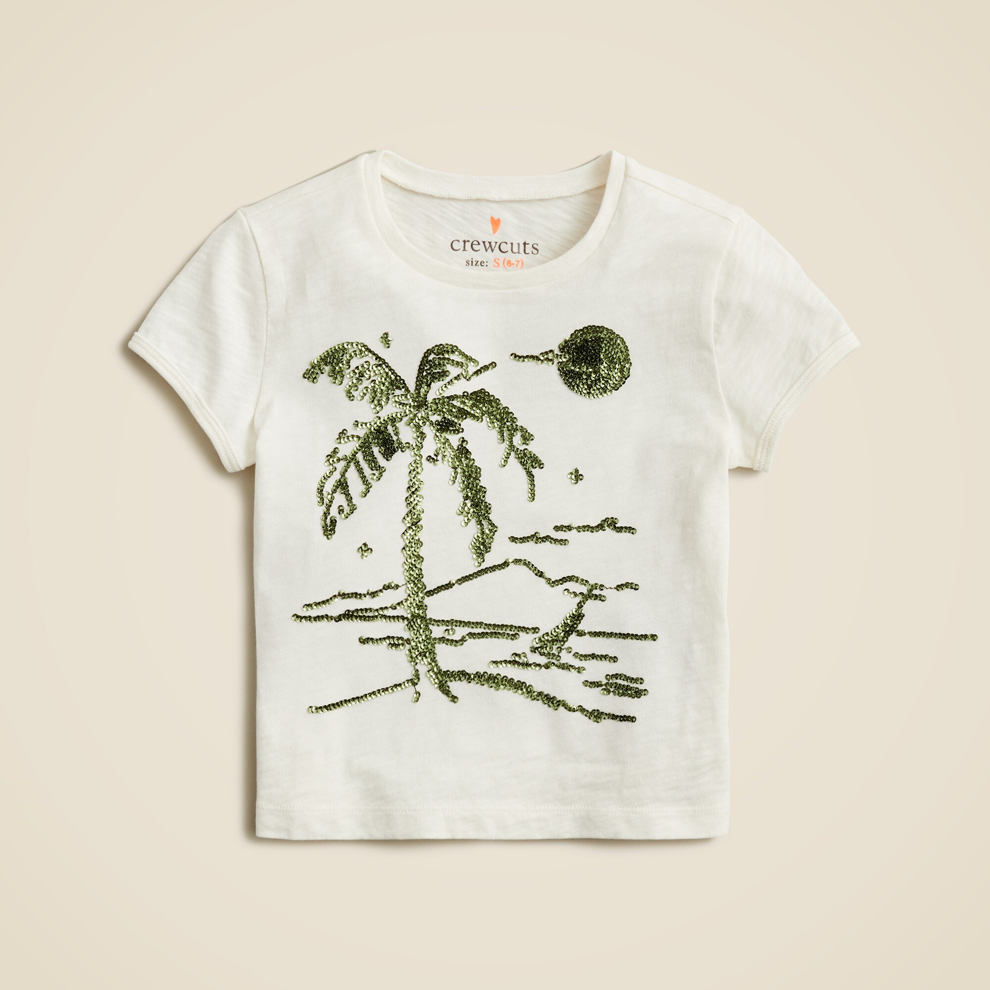 Girls' shrunken palm tree graphic T-shirt with sequins