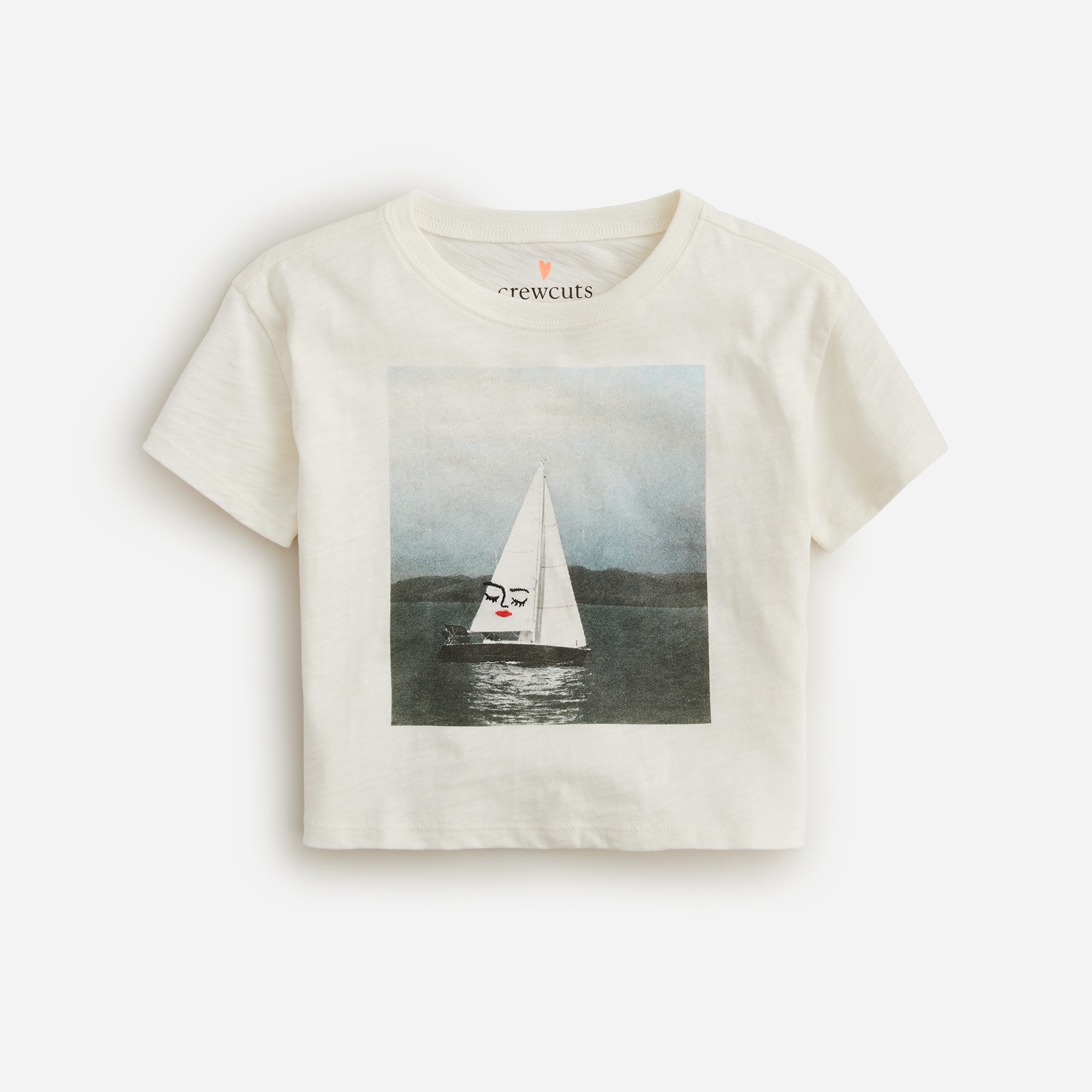  Girls' cropped sailboat photo graphic T-shirt