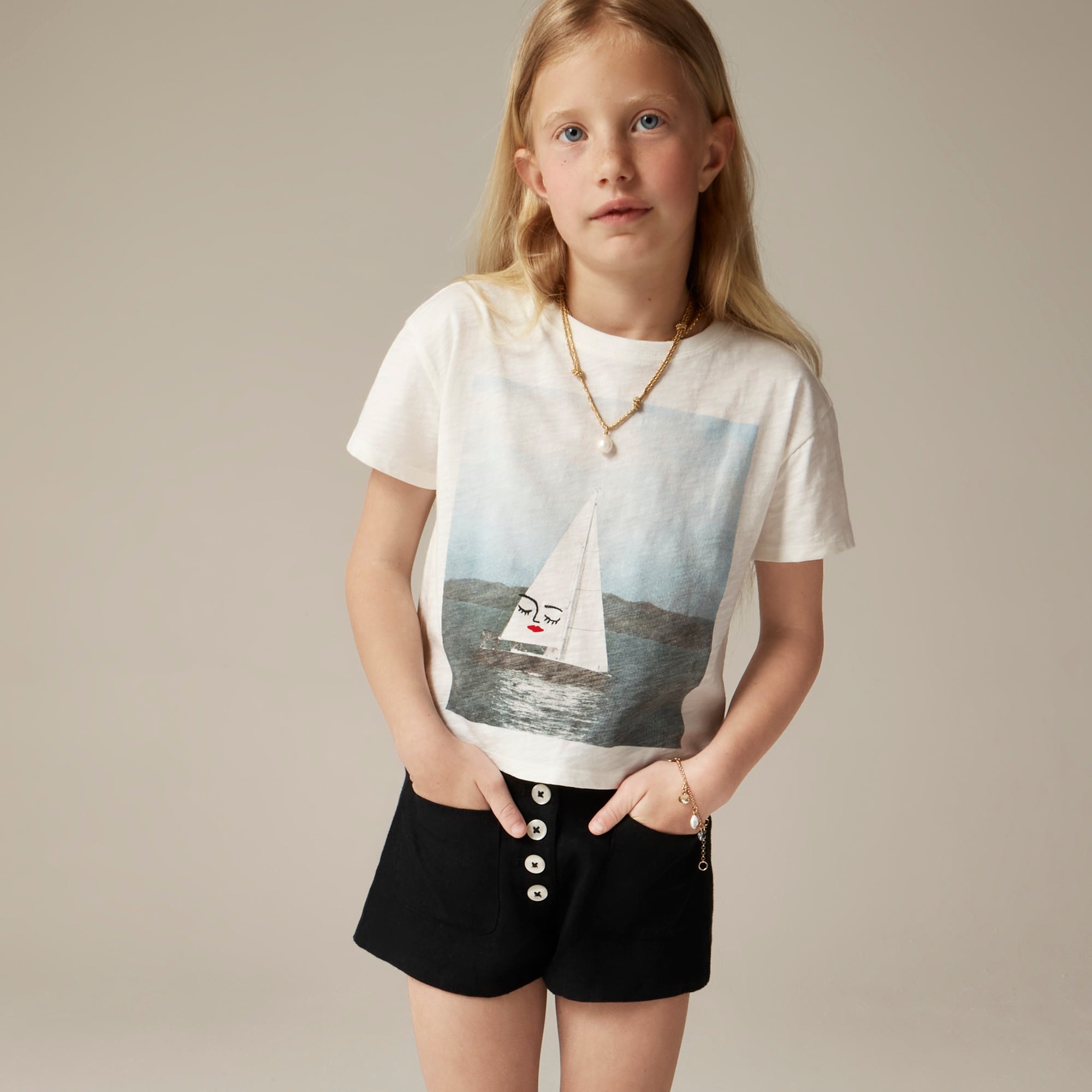 j.crew: girls' cropped sailboat photo graphic t-shirt for girls