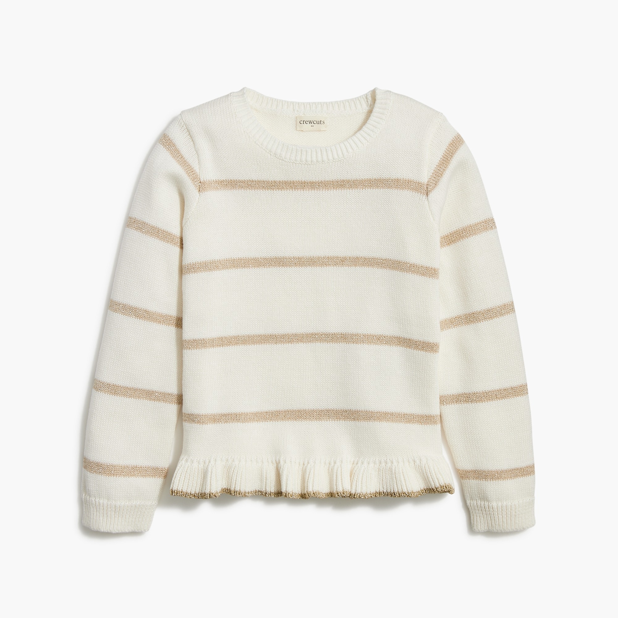 Girls' striped sparkle ruffle-hem sweater