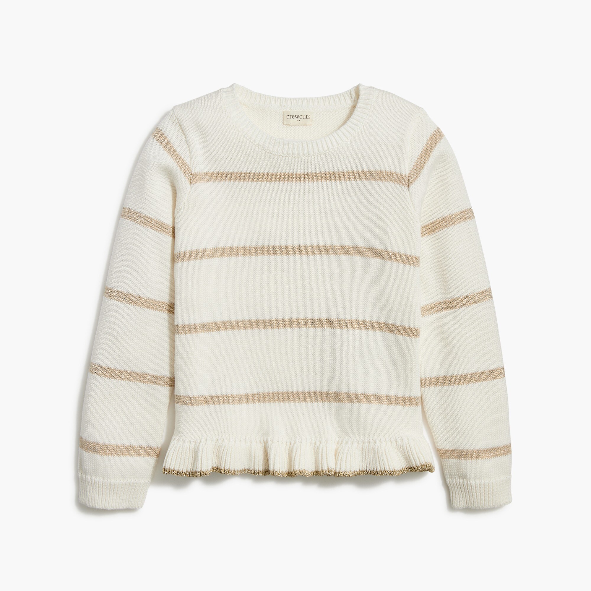  Girls' striped sparkle ruffle-hem sweater