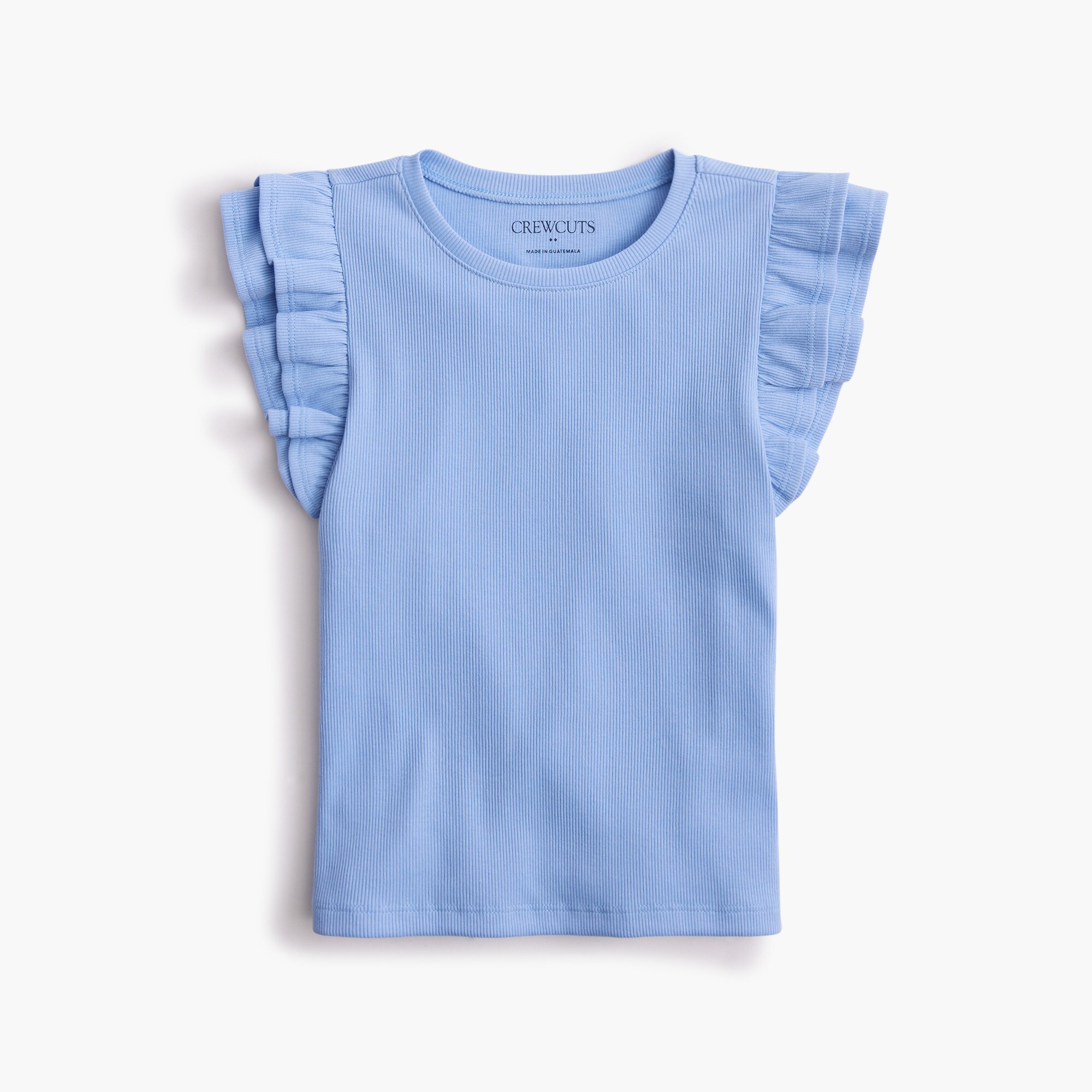  Girls' ribbed ruffle-sleeve tee