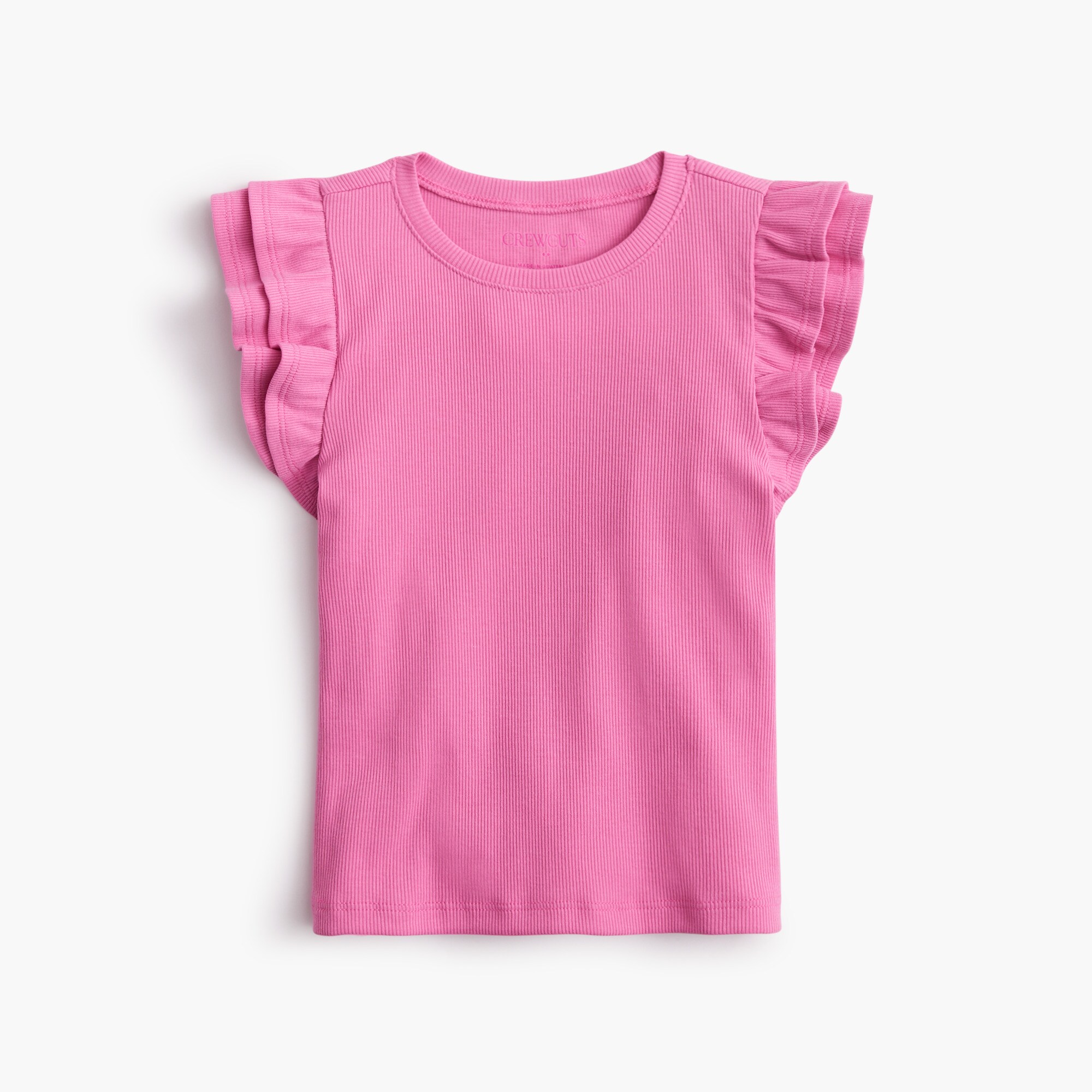  Girls' ribbed ruffle-sleeve tee