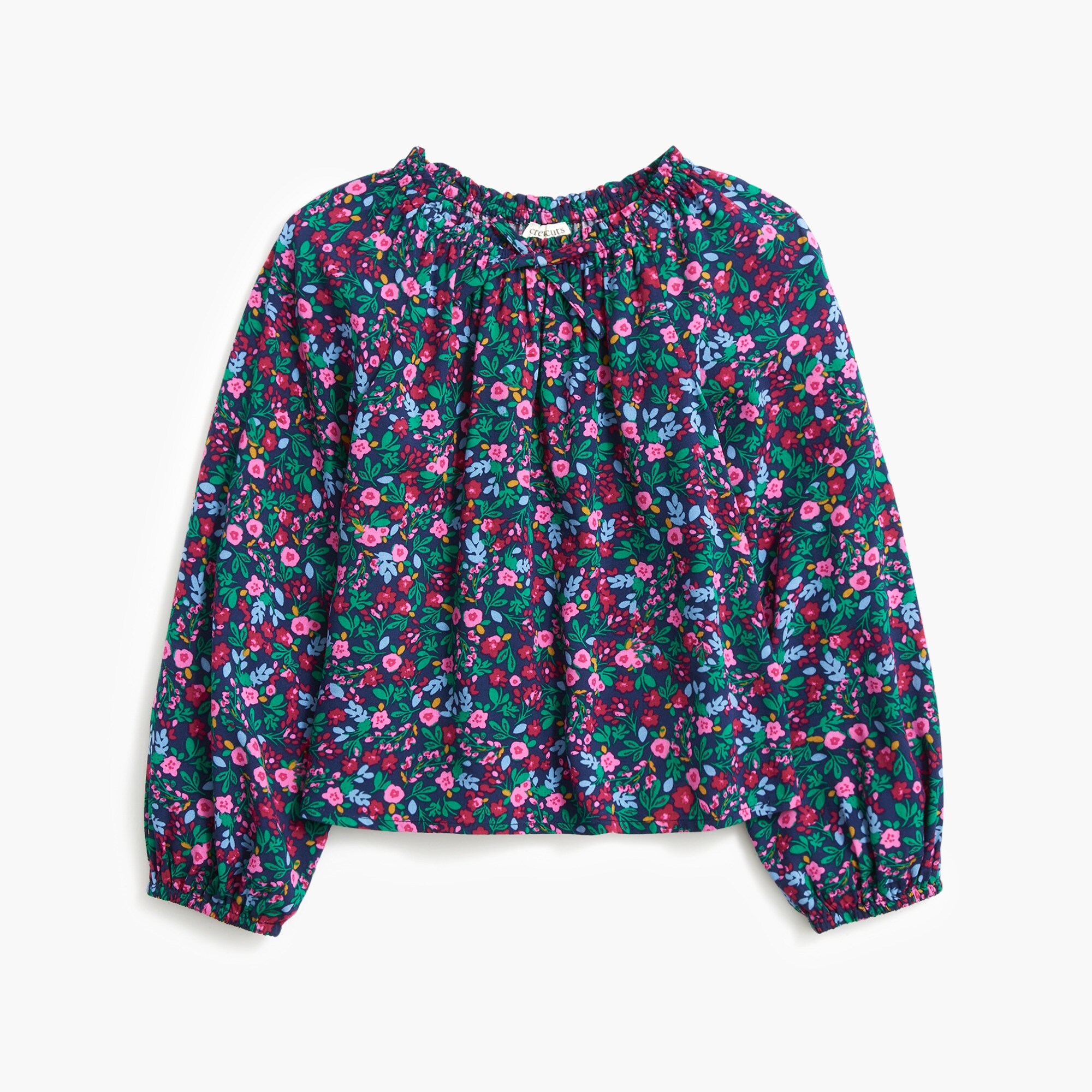 Girls' floral bow-neck top
