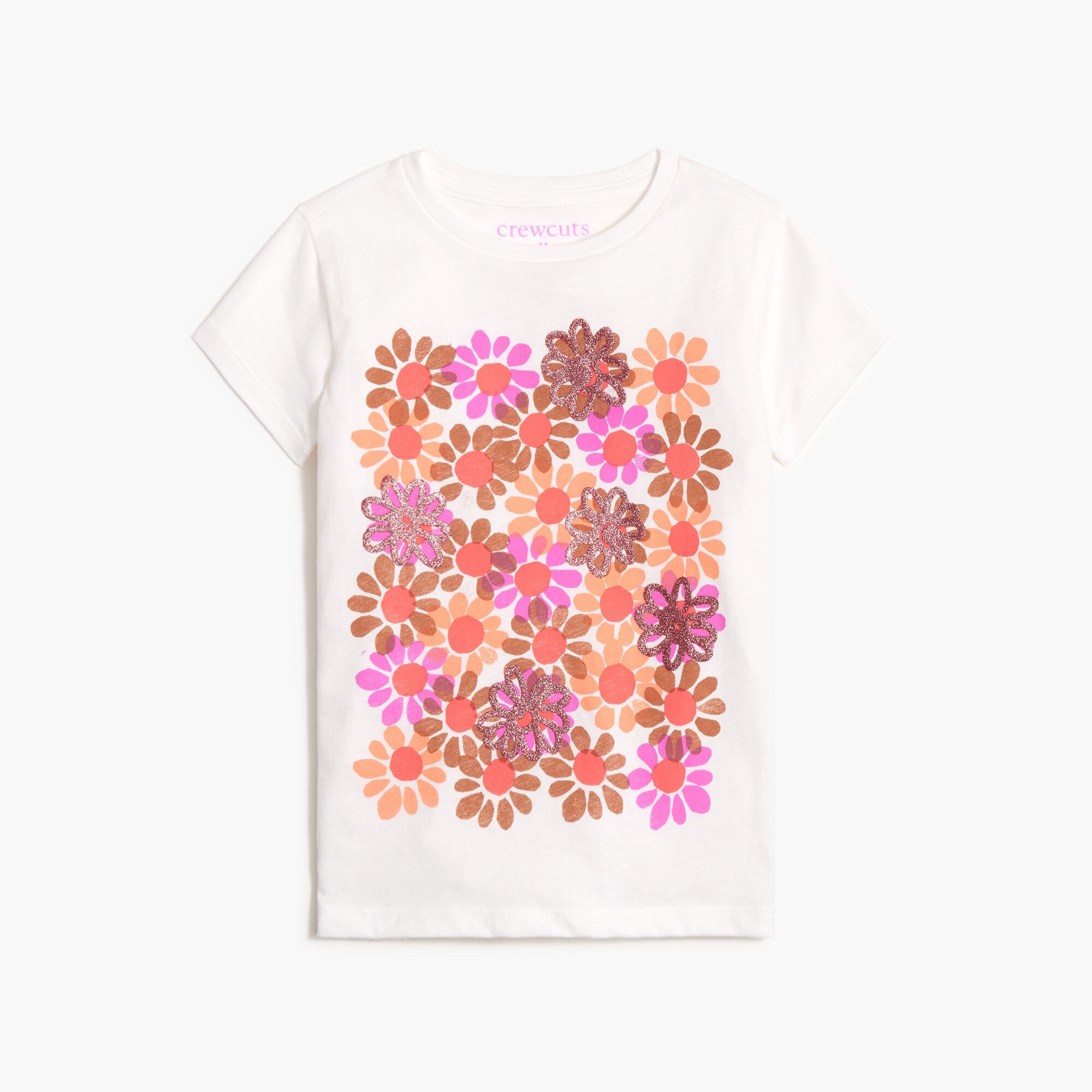 girls' glitter painted flowers graphic tee for girls