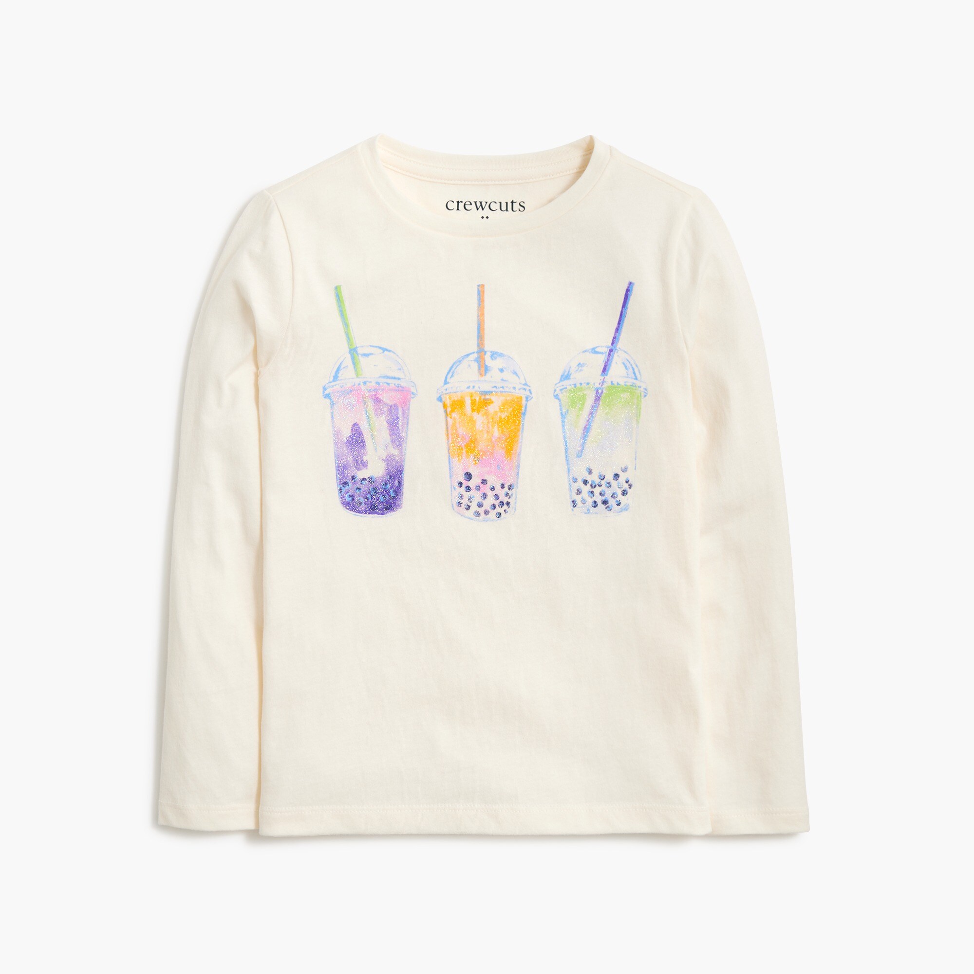 Girls' long-sleeve boba tea graphic tee