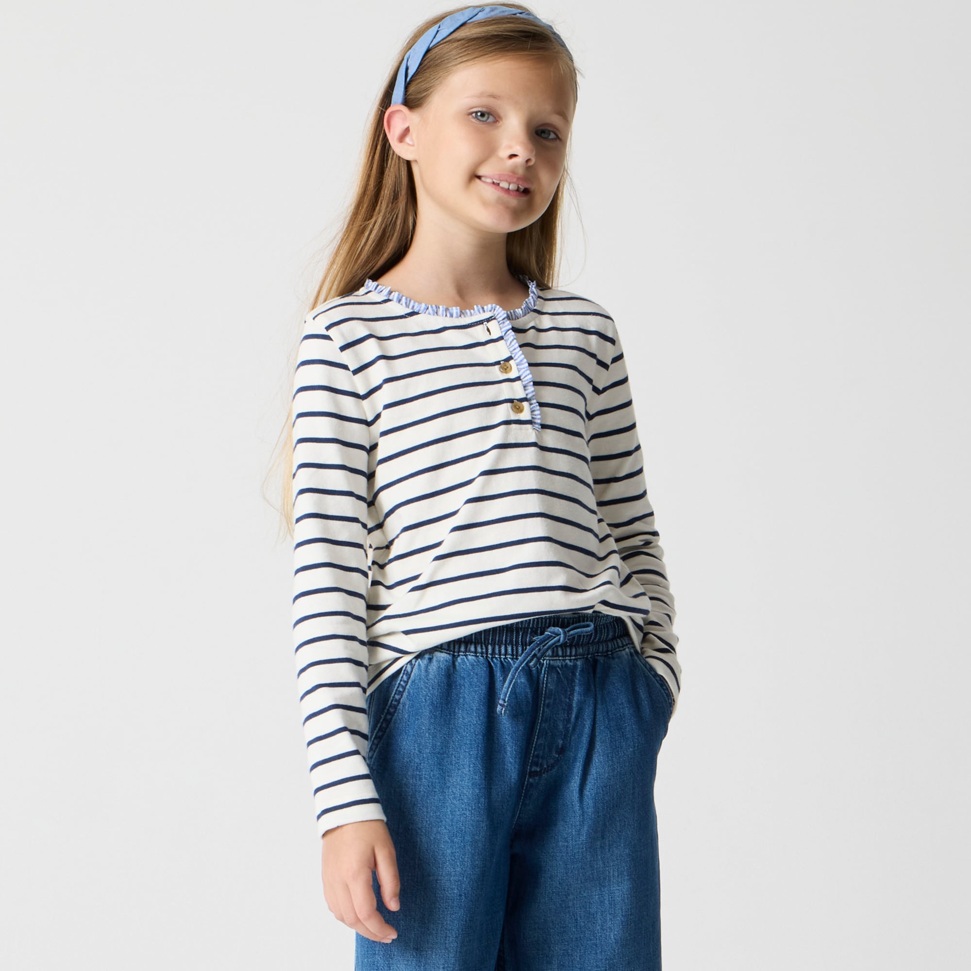  Girls' striped henley tee