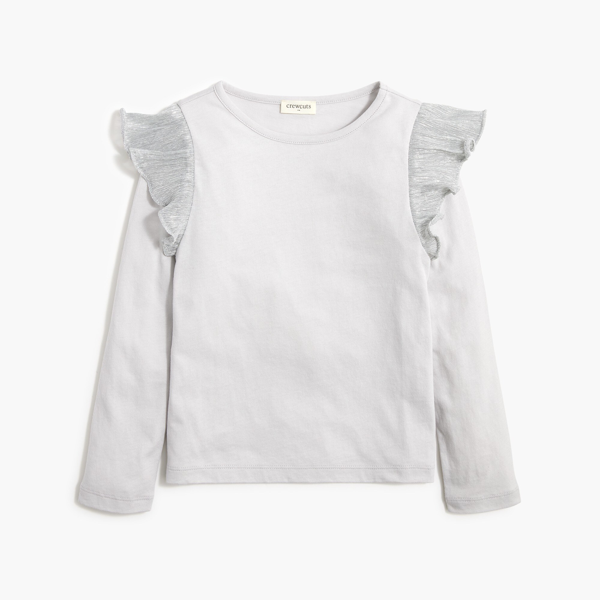 Girls' long-sleeve silver ruffle-shoulder tee