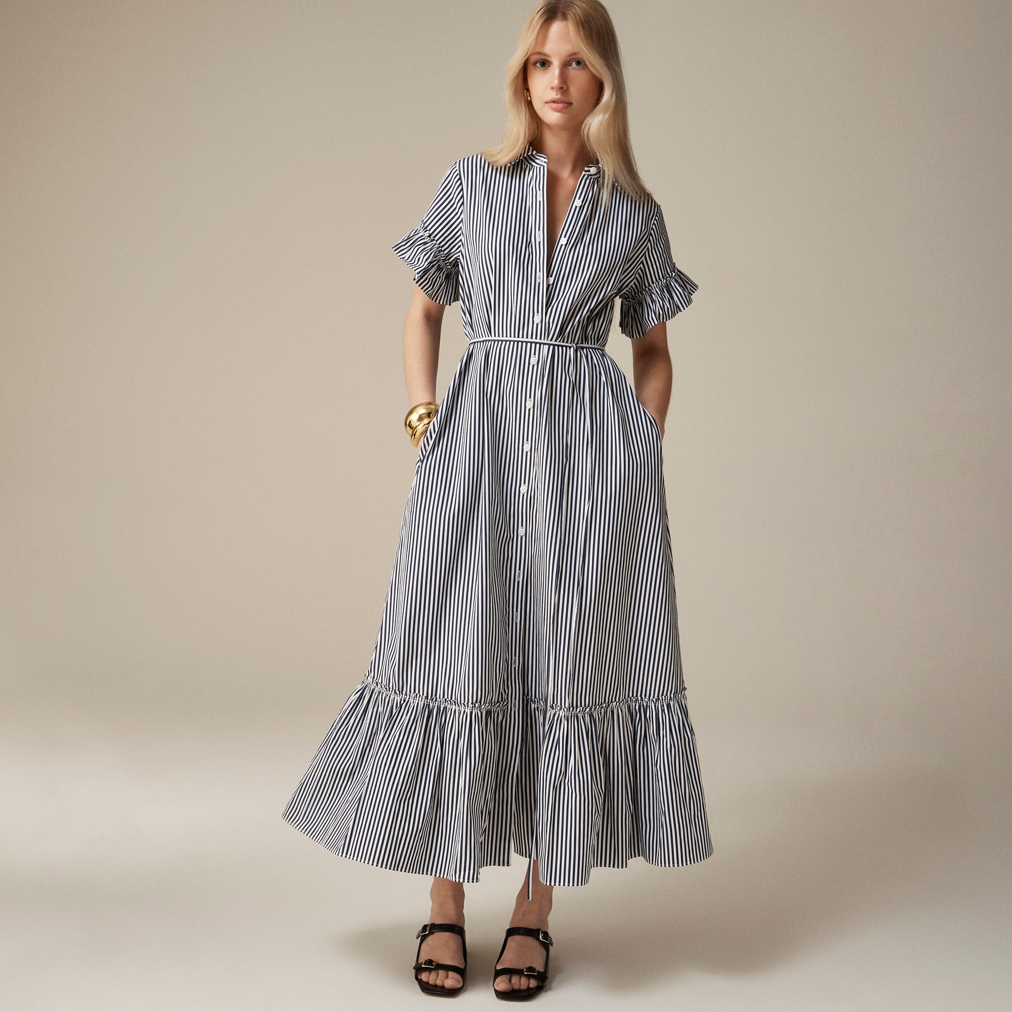  Amelia maxi shirtdress in stripe cotton poplin