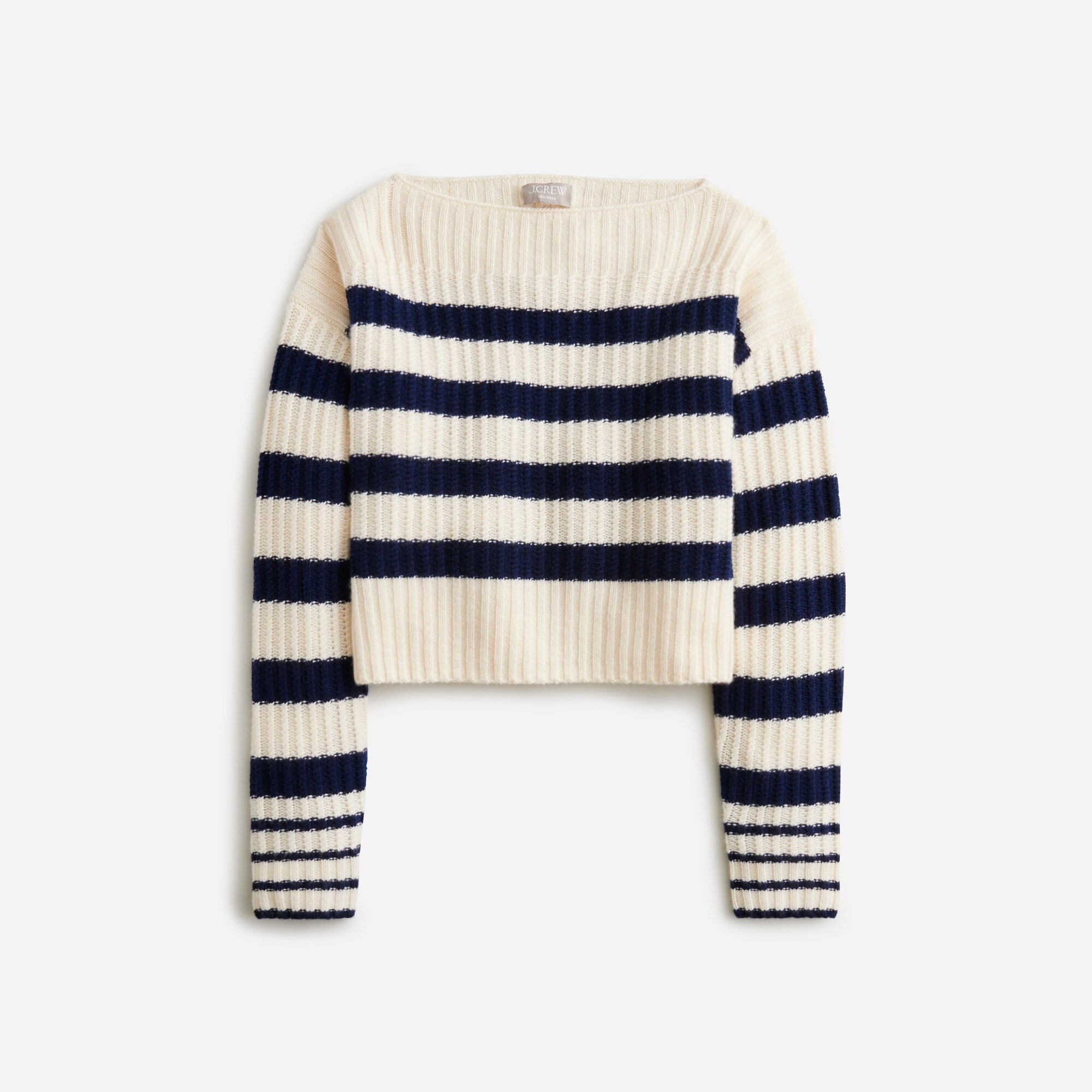womens Cashmere cropped boatneck sweater in stripe