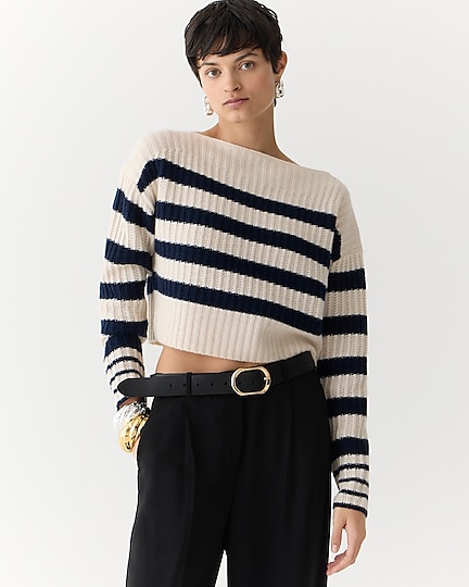j.crew: cashmere cropped boatneck sweater in stripe for women