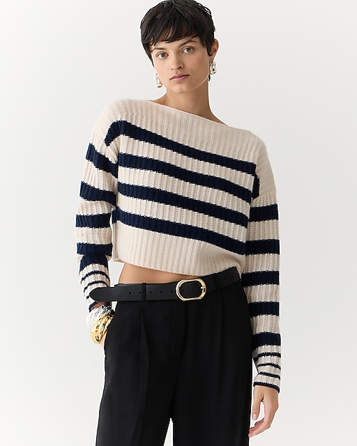  Cashmere cropped boatneck sweater in stripe