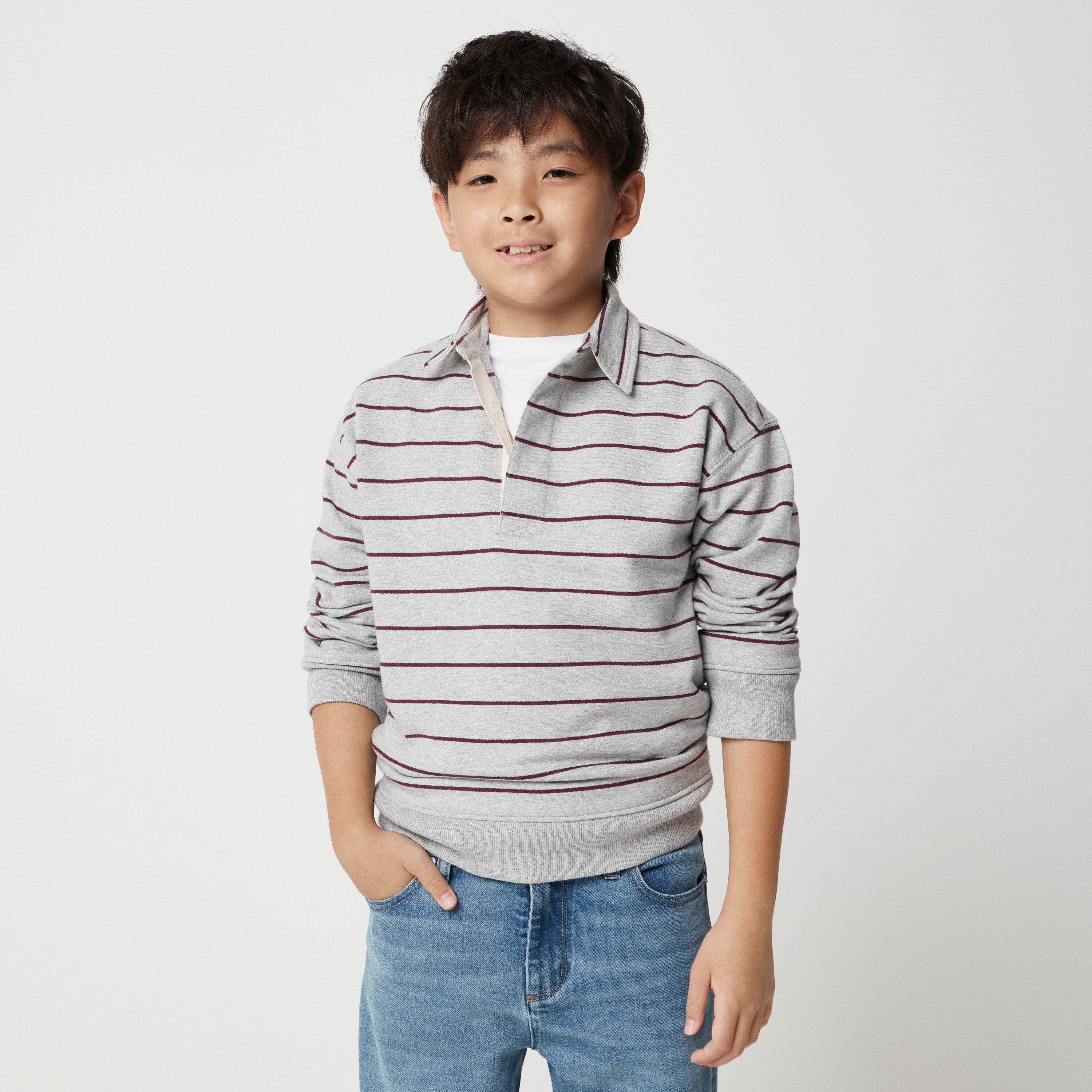 Boys' striped polo sweatshirt