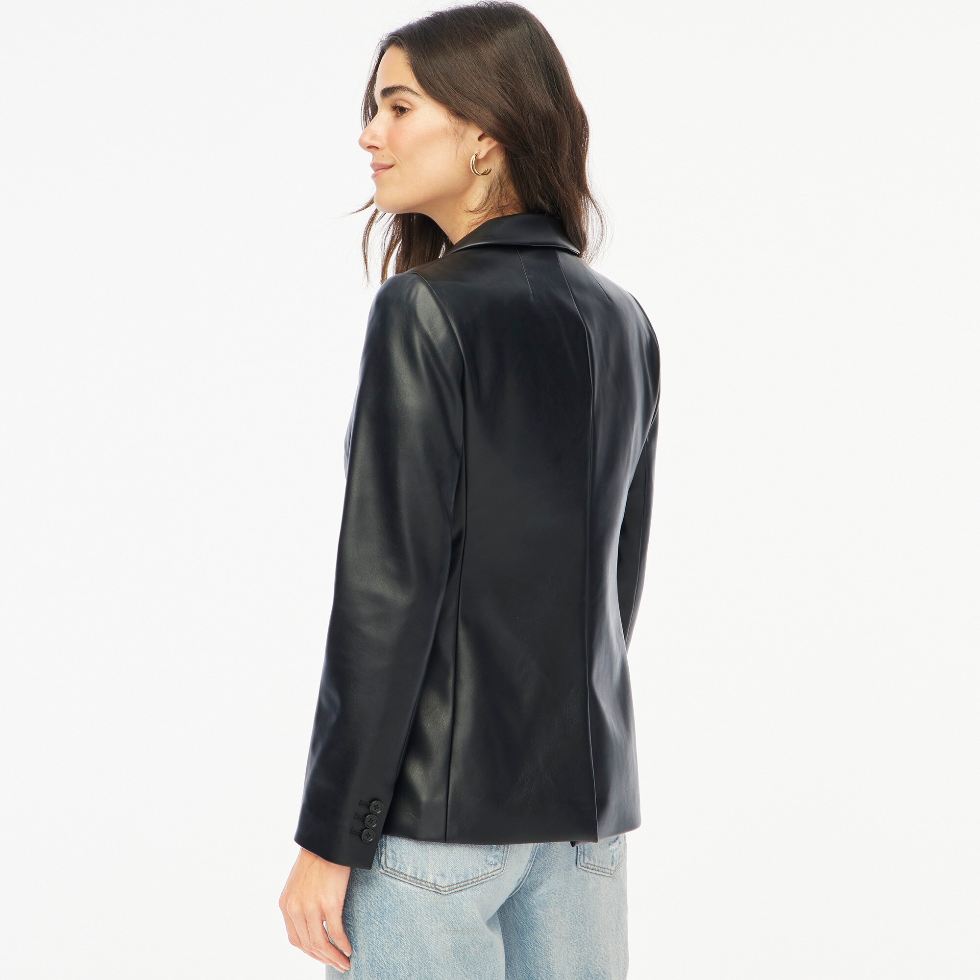 Faux-leather one-button blazer