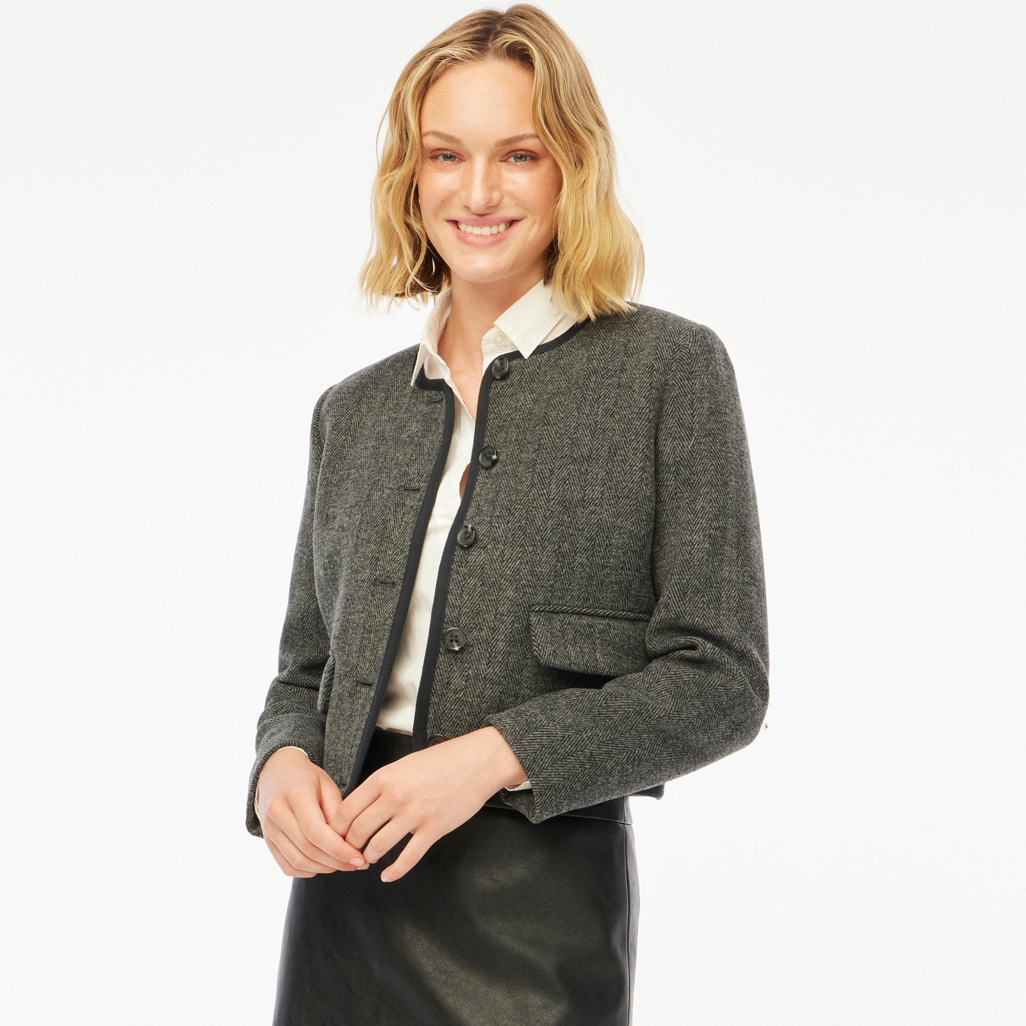 Wool-blend herringbone lady jacket