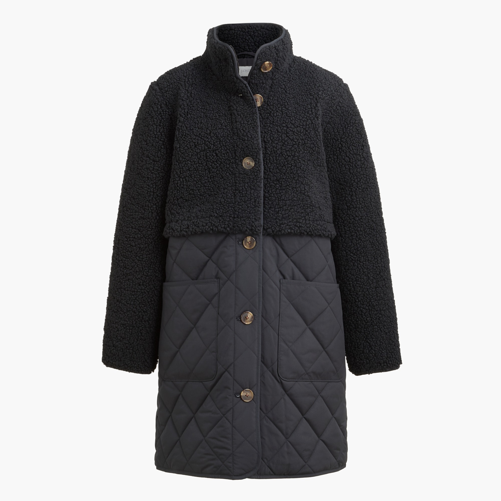 Mixed-media sherpa coat