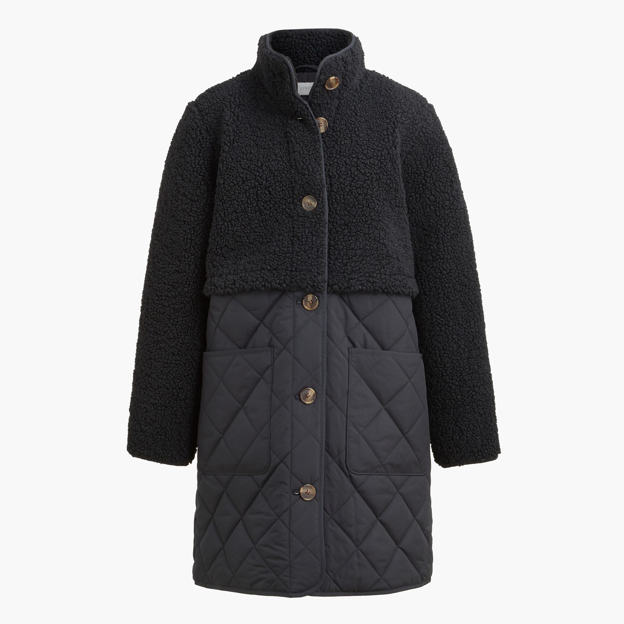 mixed-media sherpa coat for women