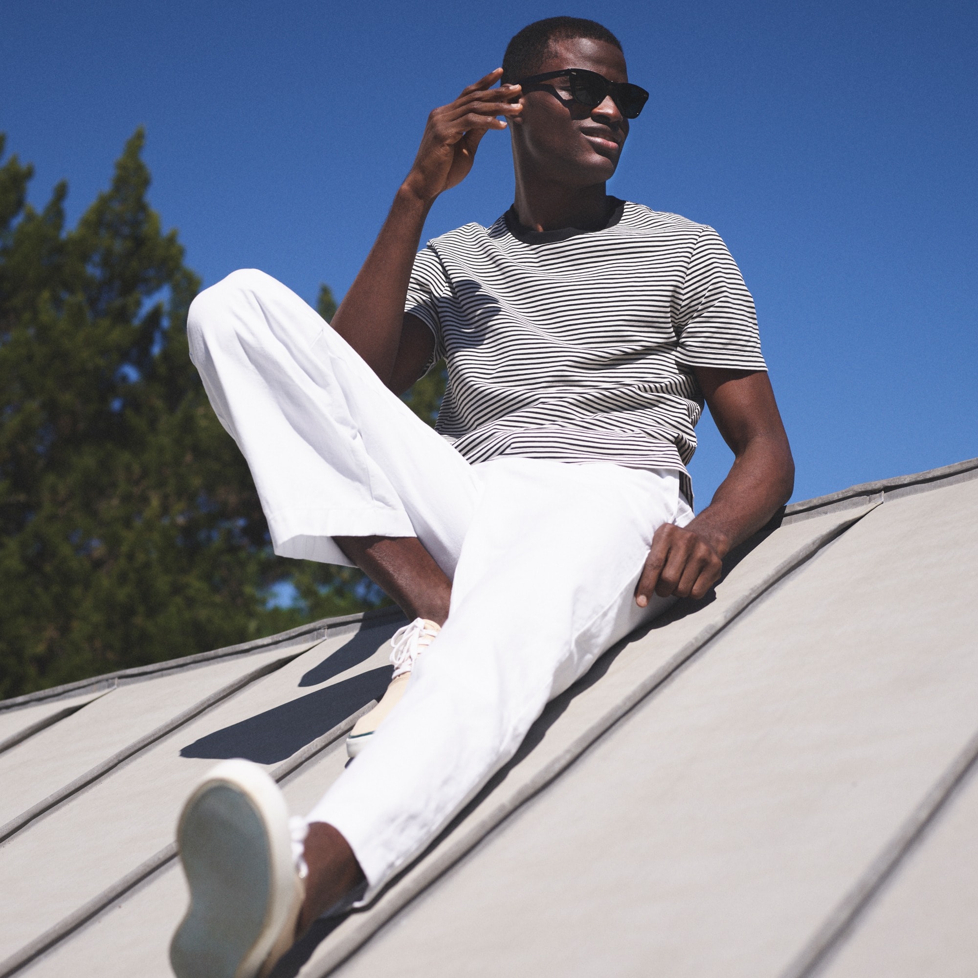 Tall sueded cotton T-shirt in stripe