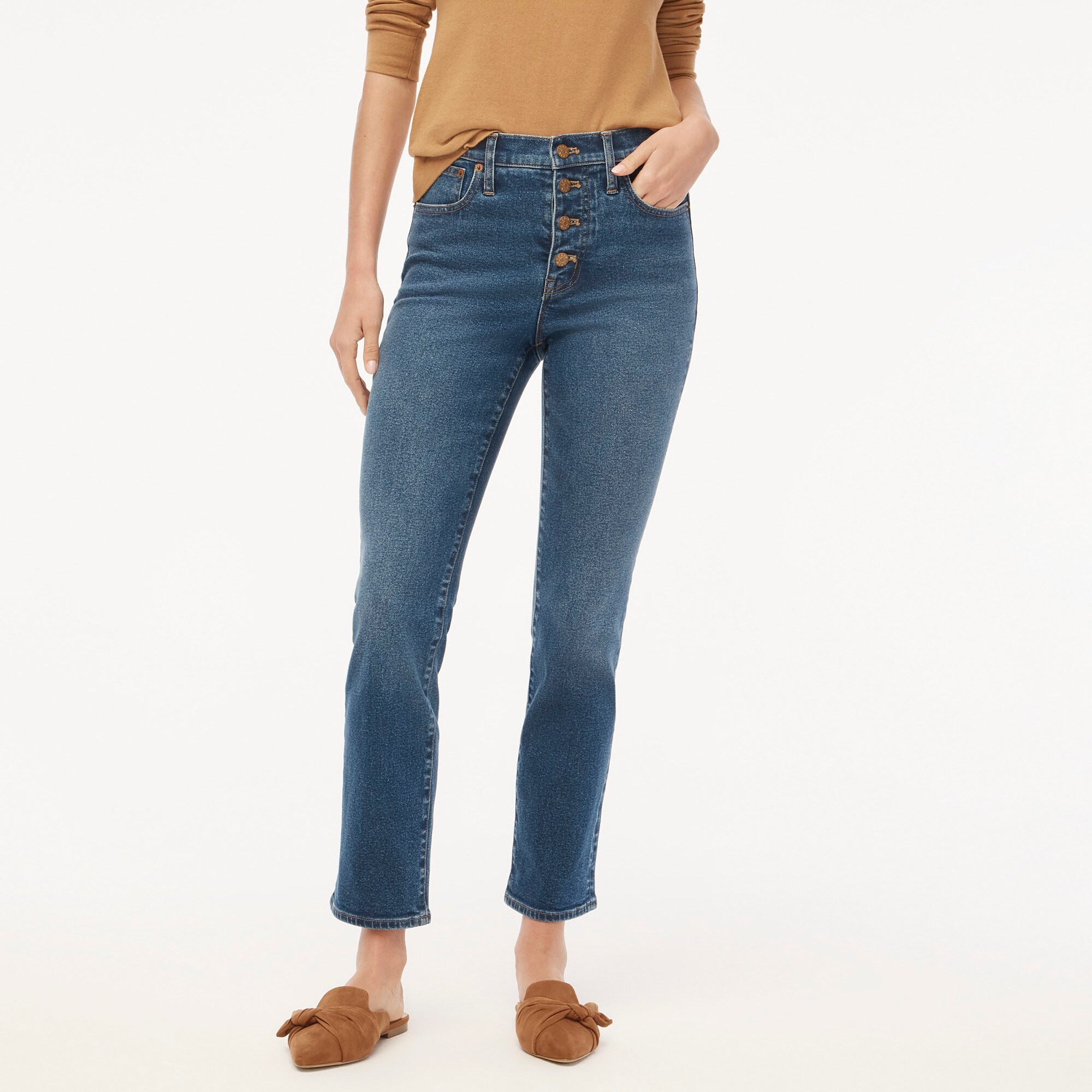 High Rise Cigarette Button Fly Straight Denim Jean