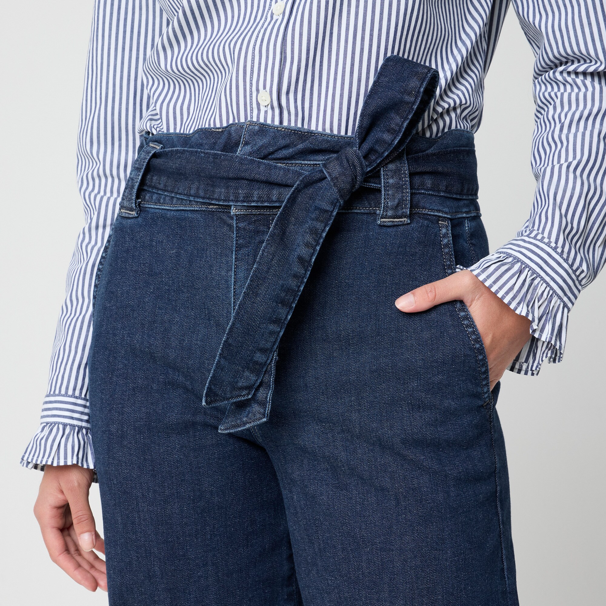 Wide-leg paper-bag denim trouser