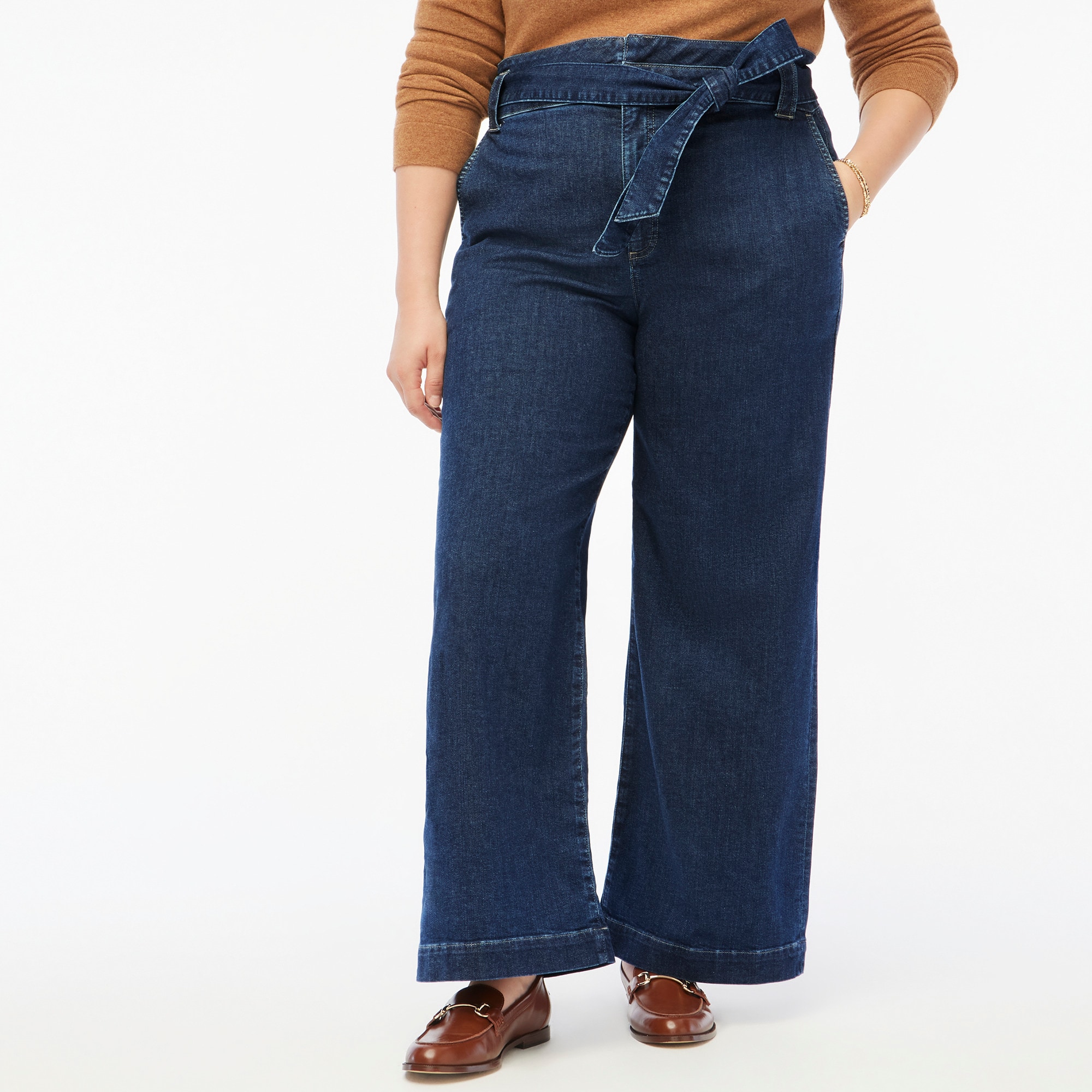 Wide-leg paper-bag denim trouser