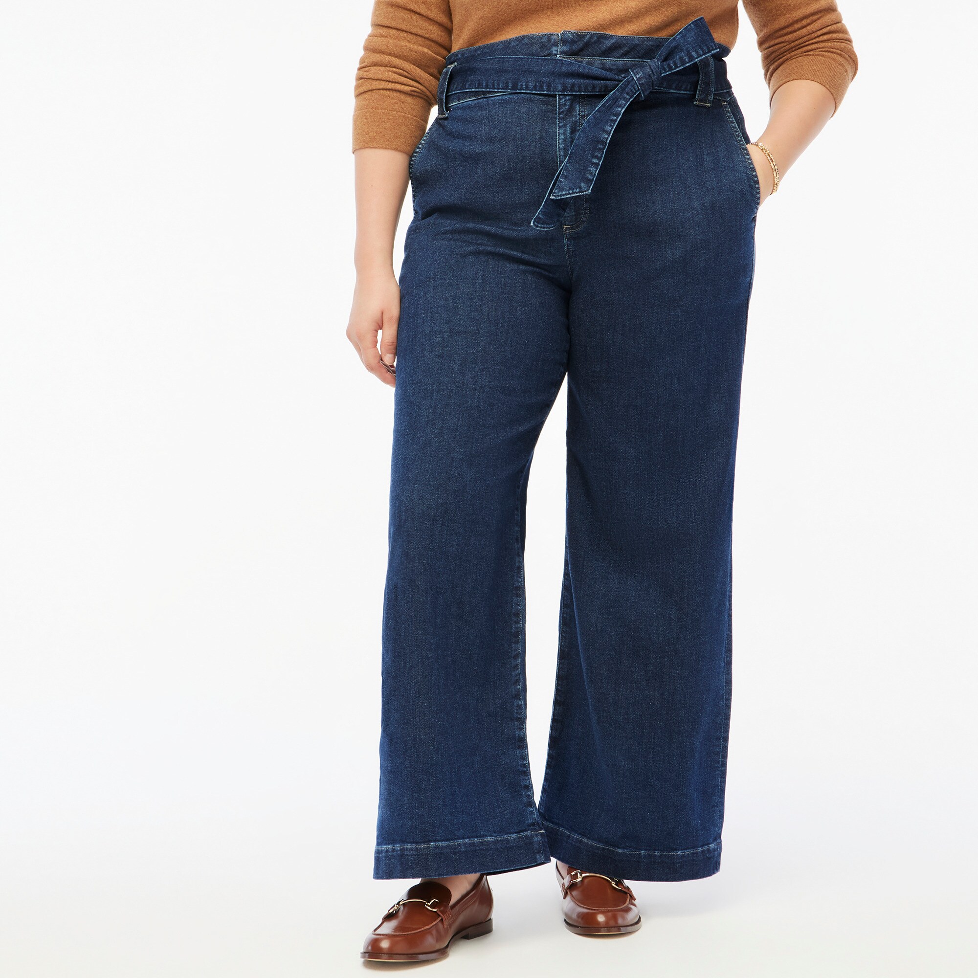 Wide-leg paper-bag denim trouser