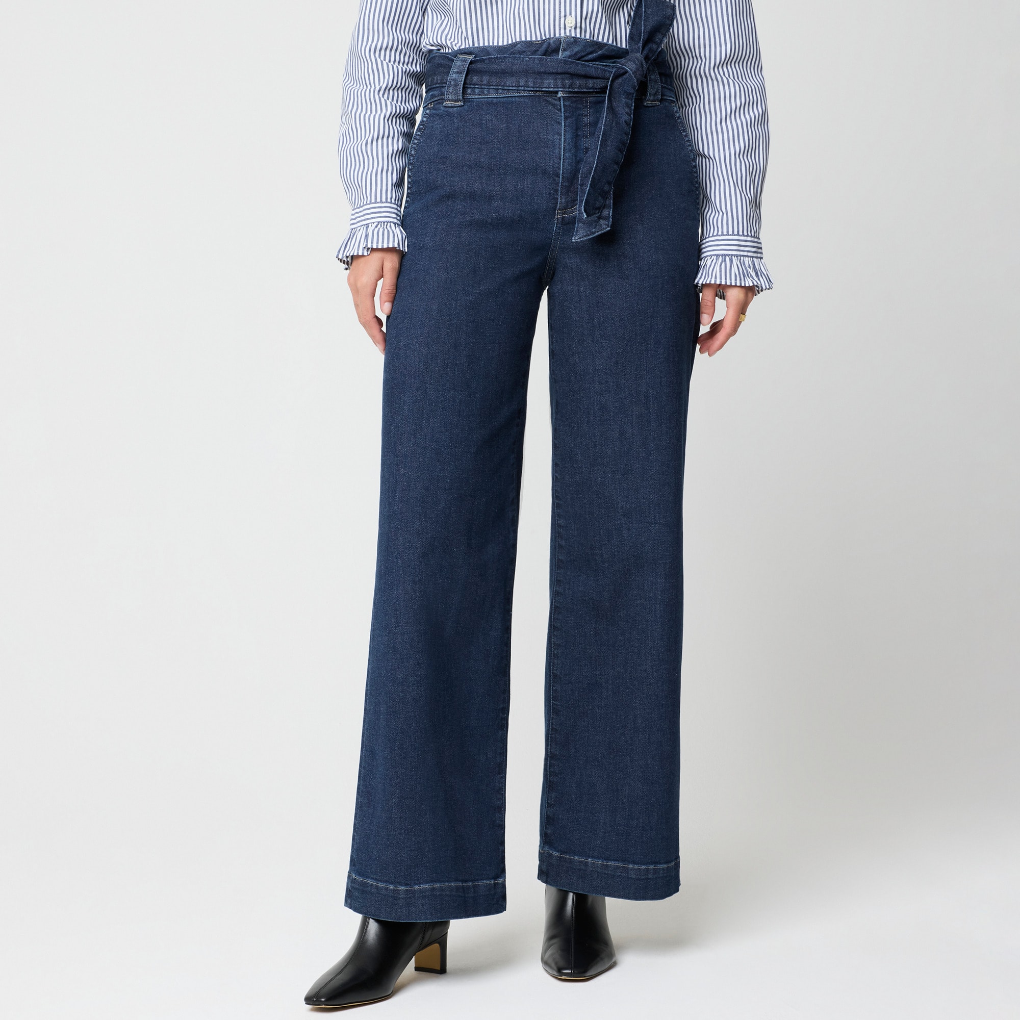 Wide-leg paper-bag denim trouser
