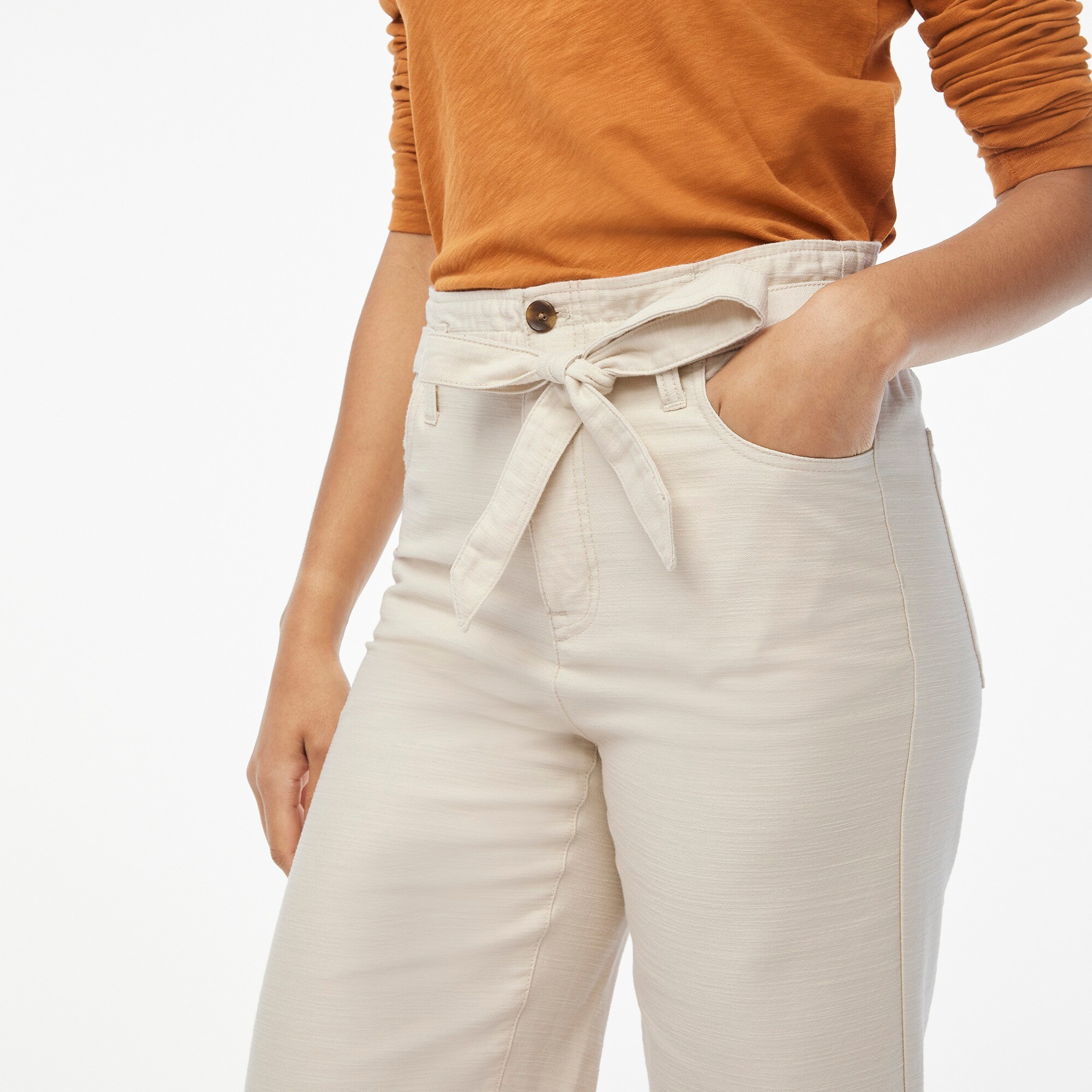 Cropped twill paper-bag pant