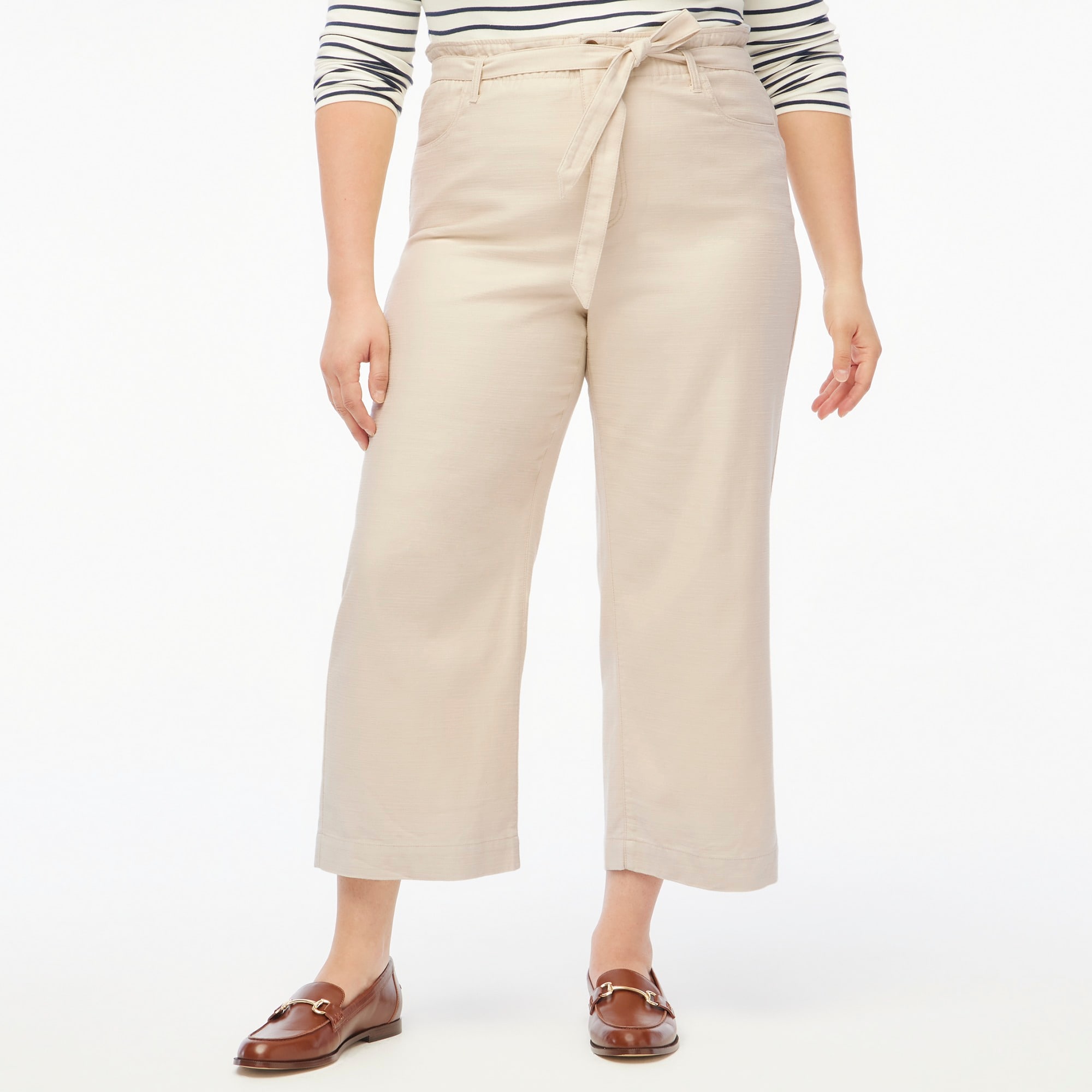 Cropped twill paper-bag pant