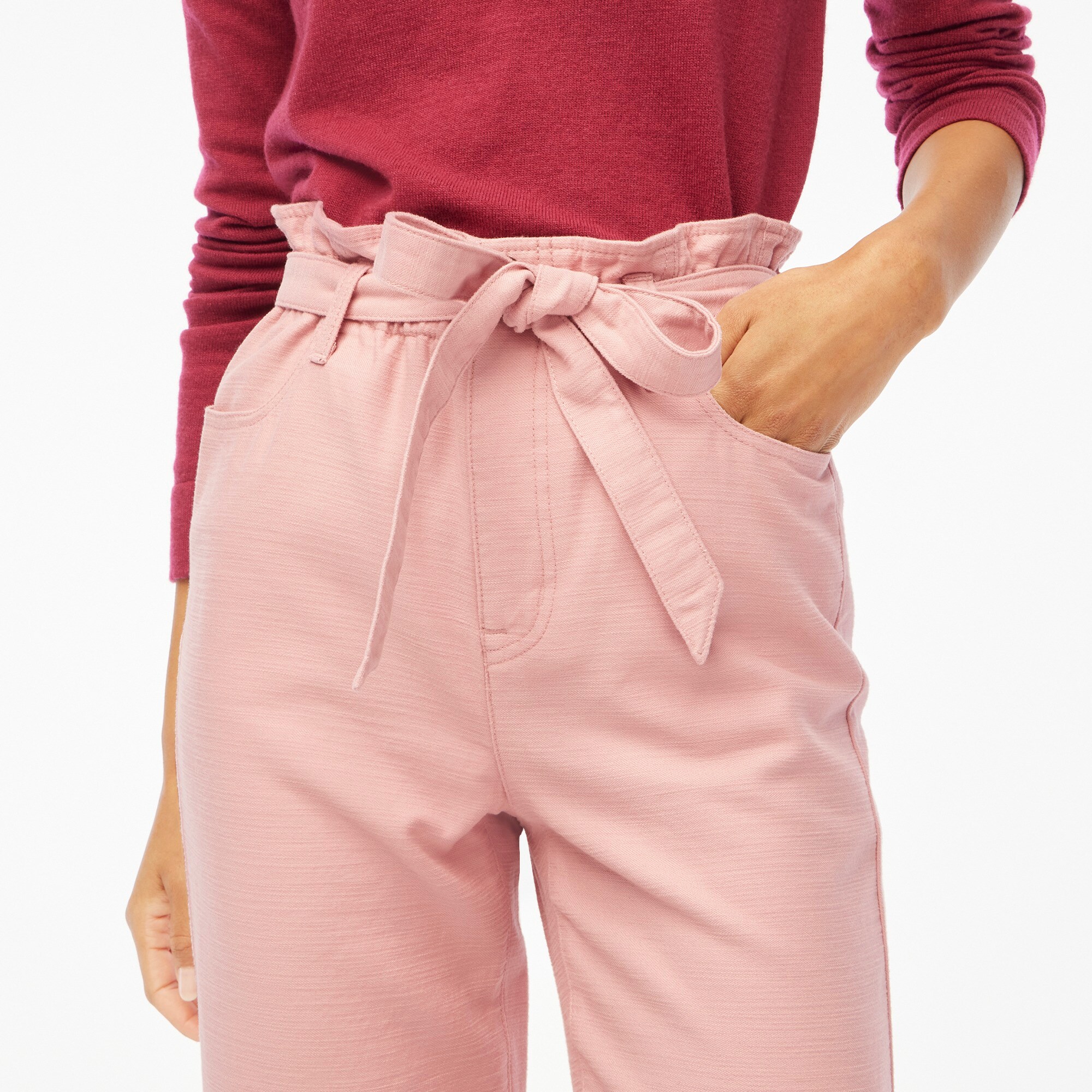Petite cropped twill paper-bag pant