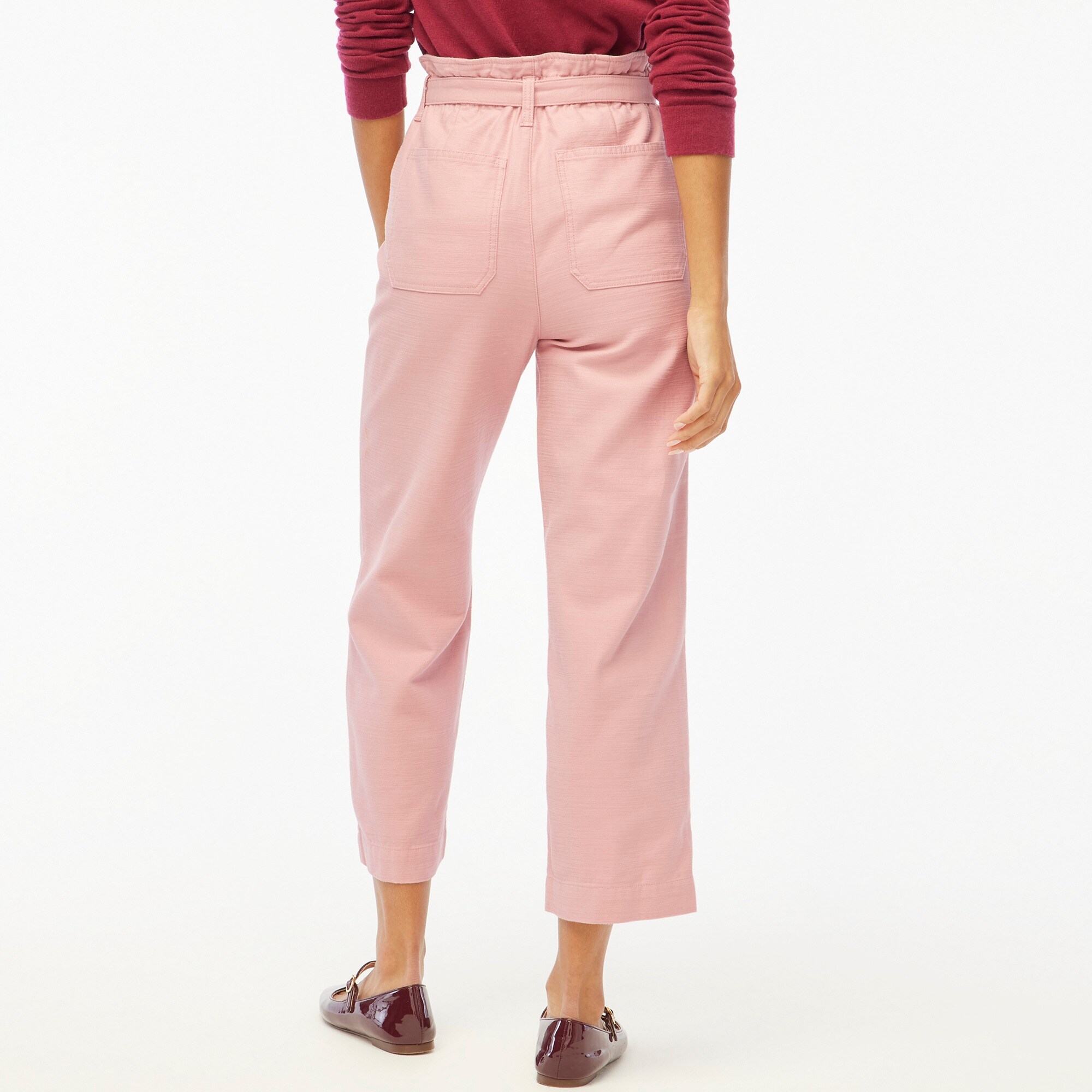Petite cropped twill paper-bag pant