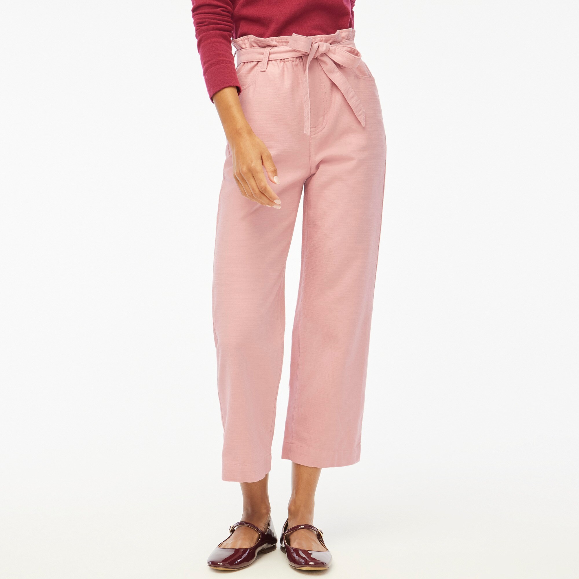 Petite cropped twill paper-bag pant