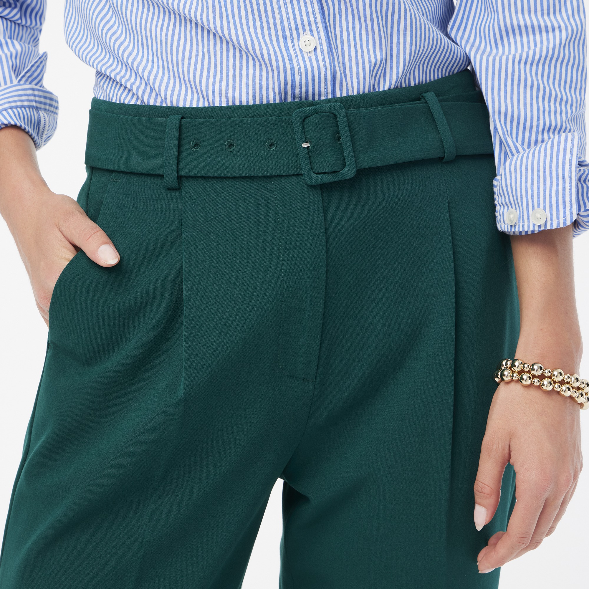 Belted straight-leg trouser pant