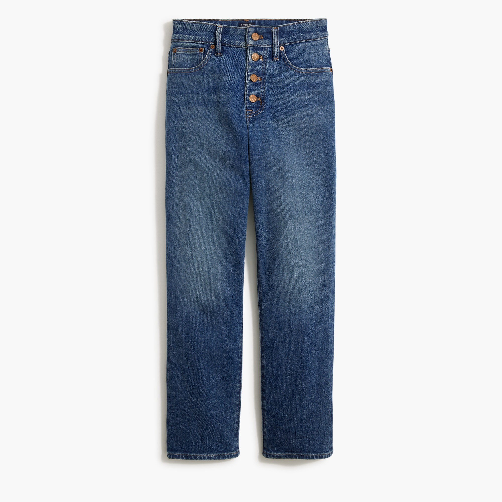Curvy essential straight jean with button fly in all-day stretch