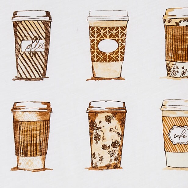 Coffee cups graphic tee COFFEE GRID factory: coffee cups graphic tee for women