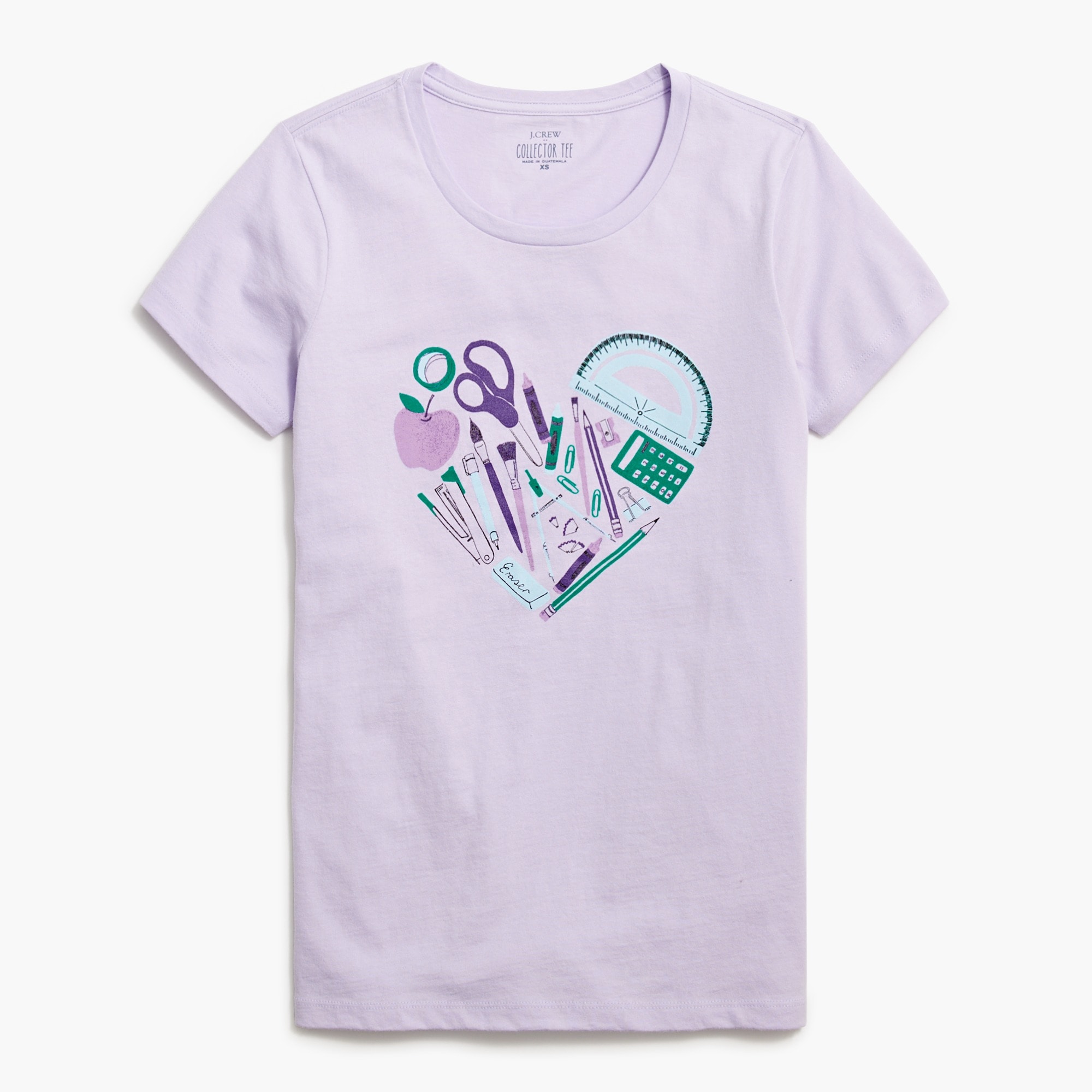 school supplies heart graphic tee for women