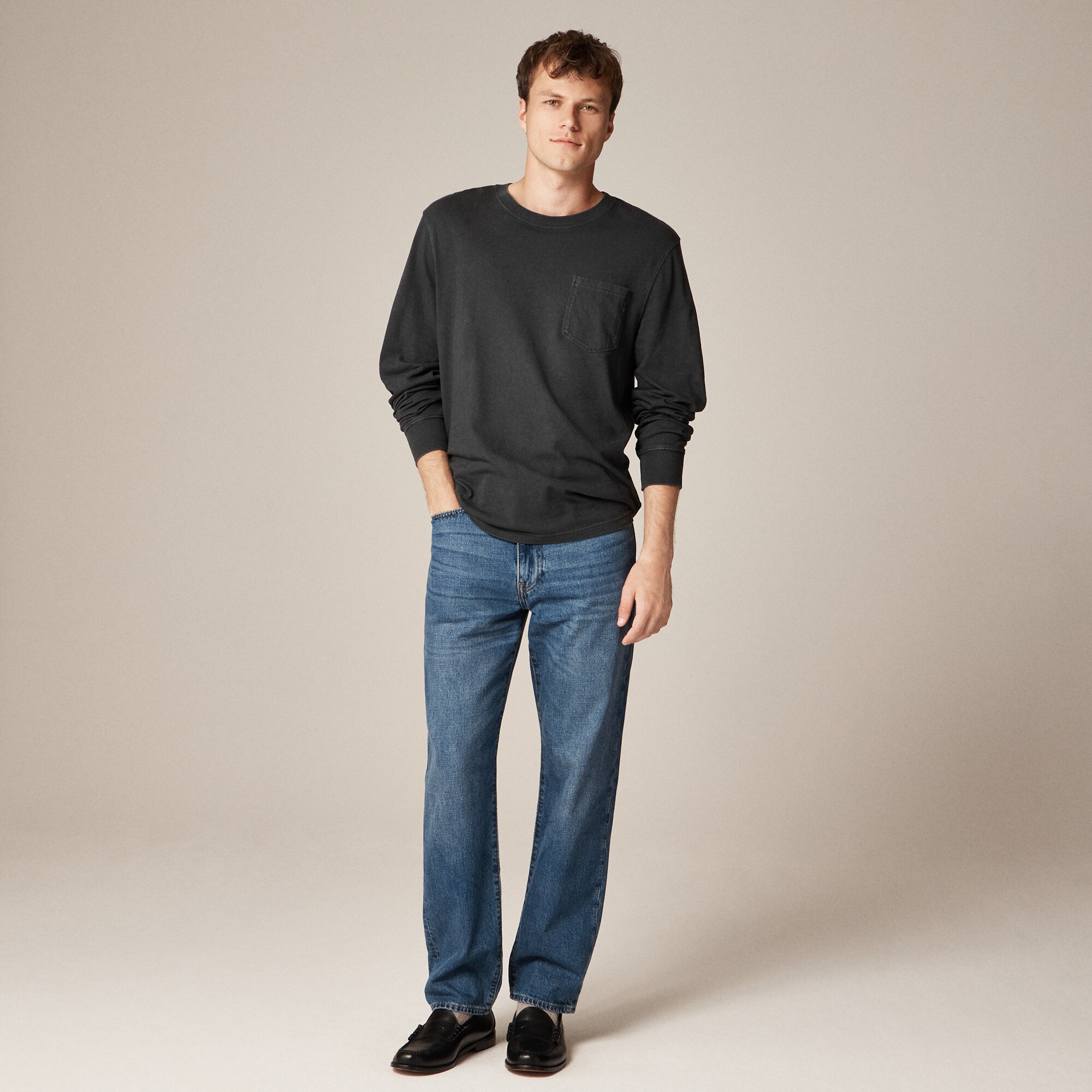 Long-sleeve Vintage-wash Cotton Pocket T-shirt For Men | J.Crew