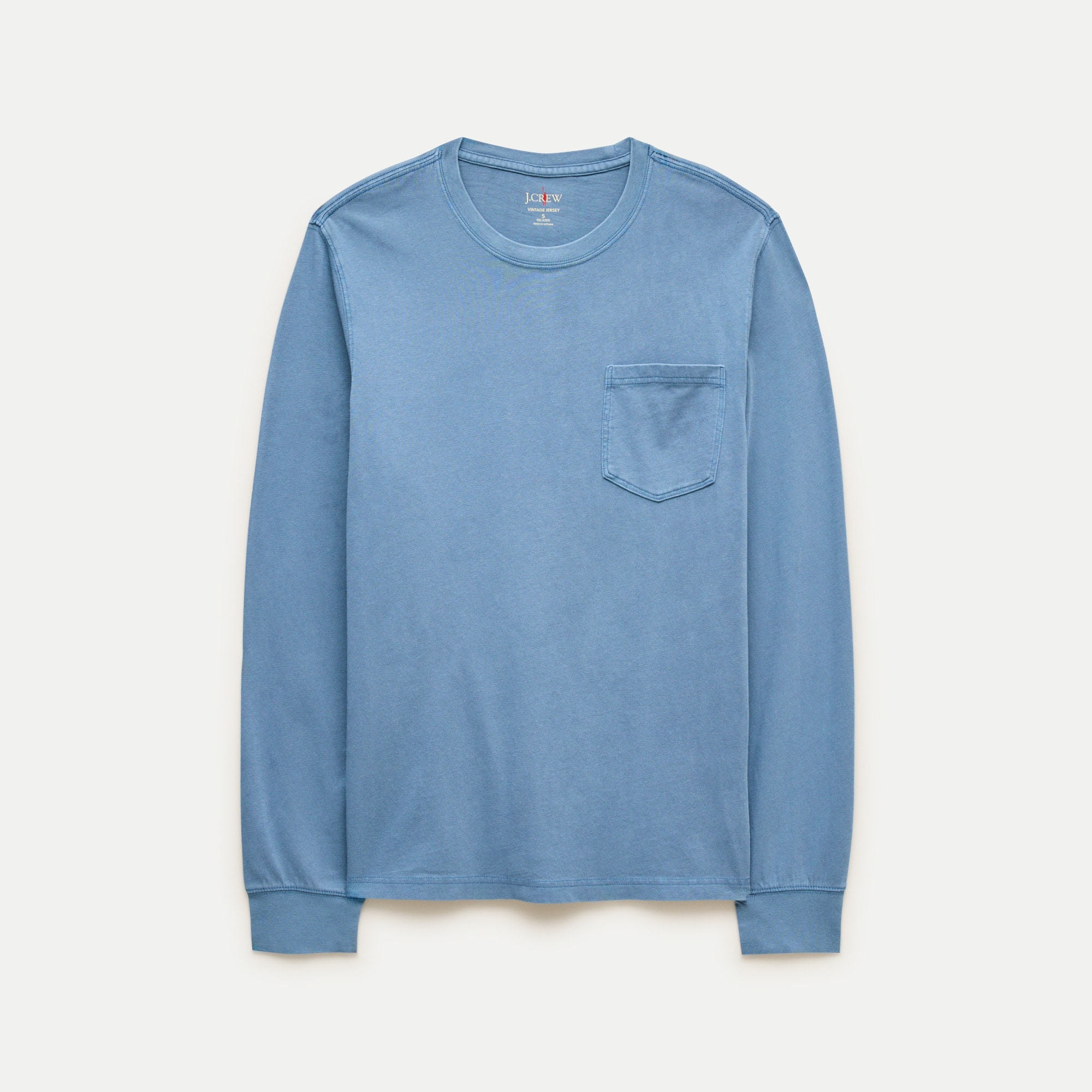 Long-sleeve vintage-wash cotton pocket T-shirt