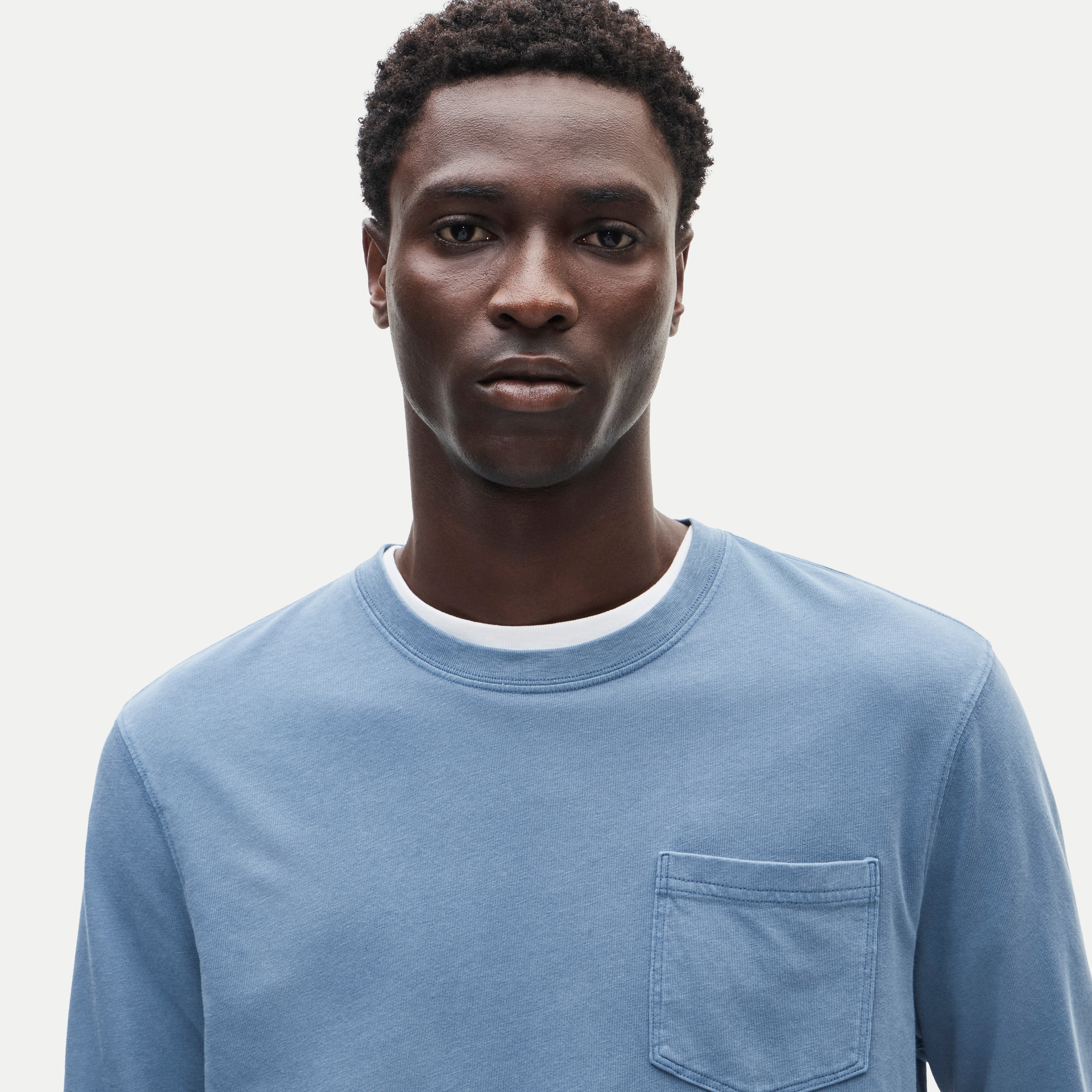 Long-sleeve vintage-wash cotton pocket T-shirt