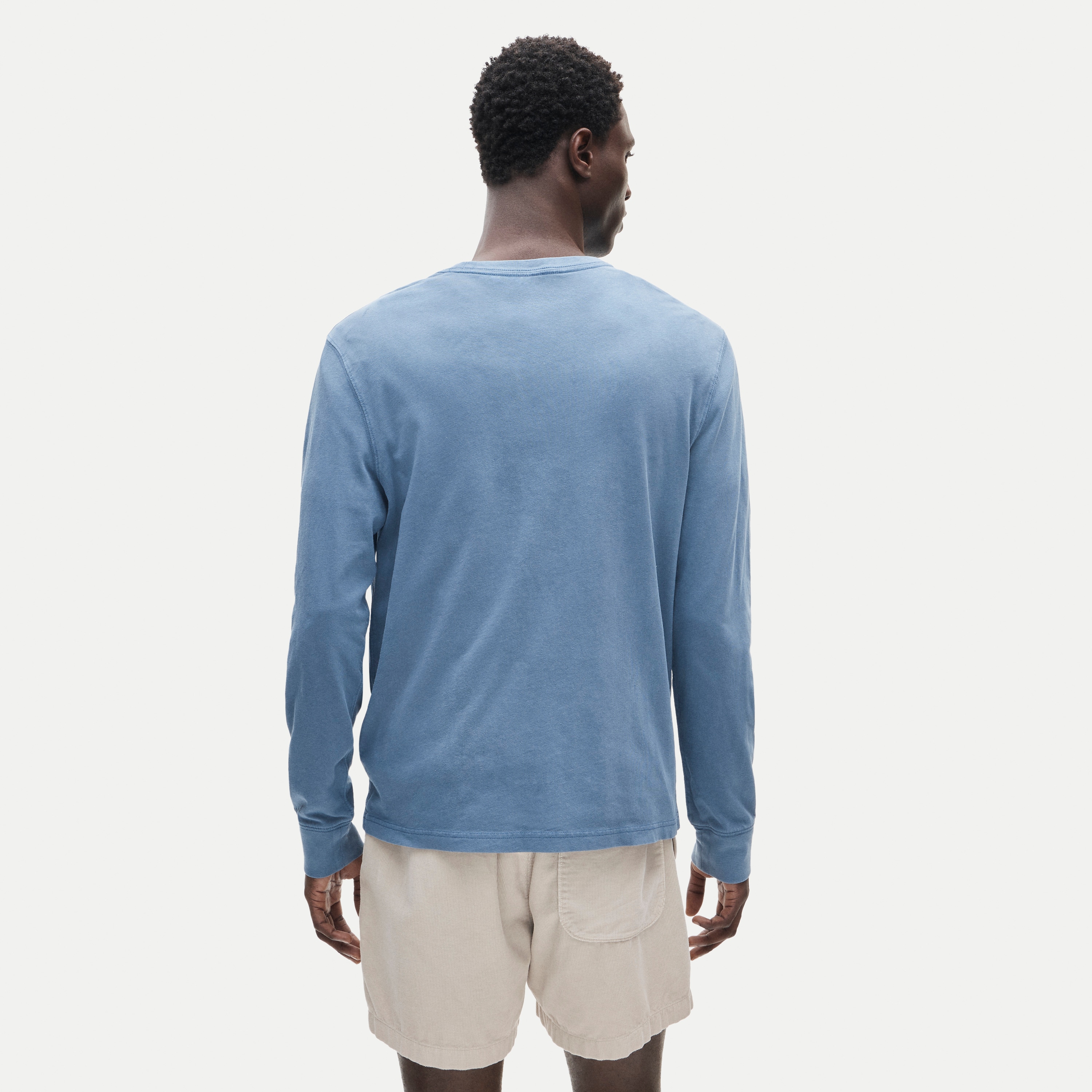 Long-sleeve vintage-wash cotton pocket T-shirt