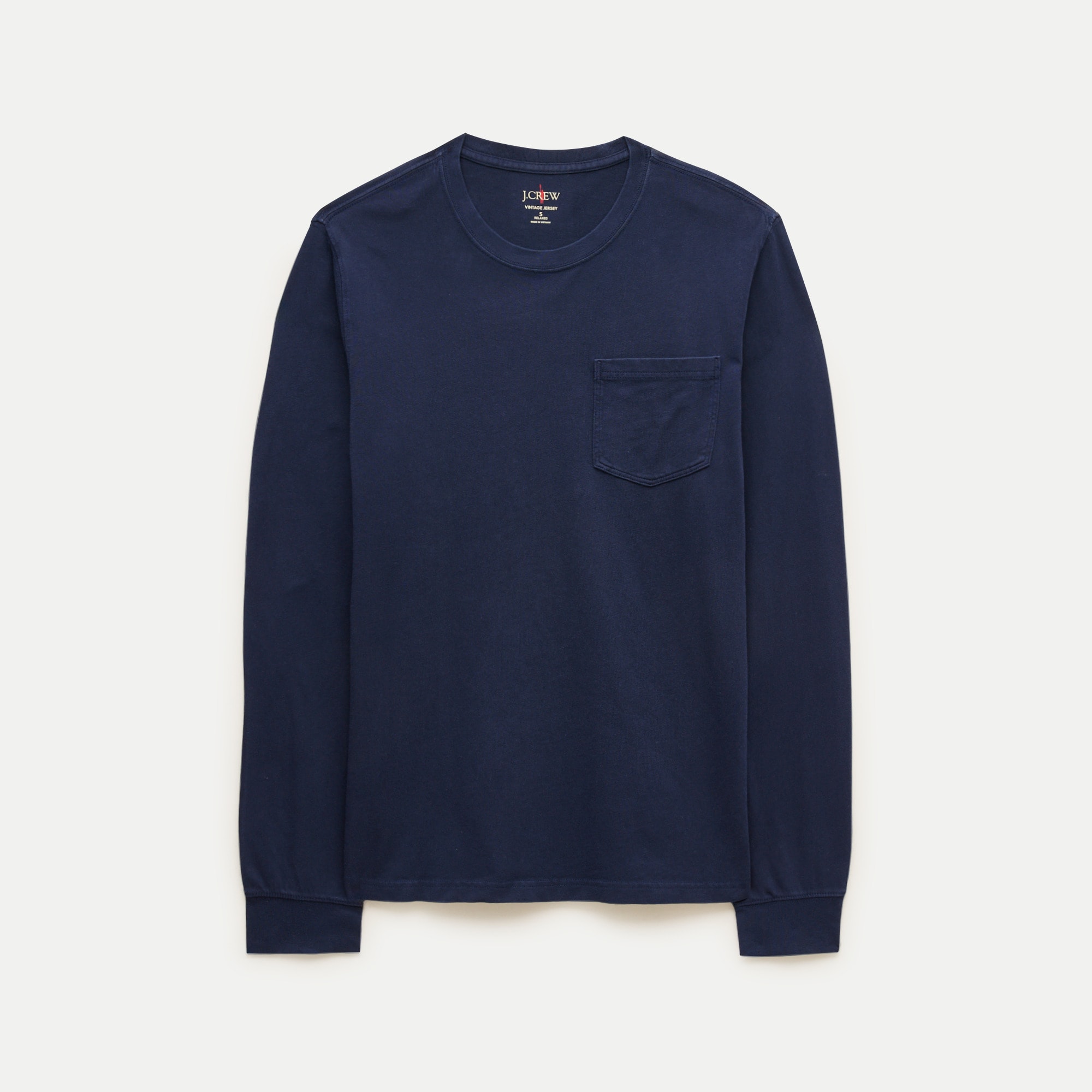 Long-sleeve vintage-wash cotton pocket T-shirt