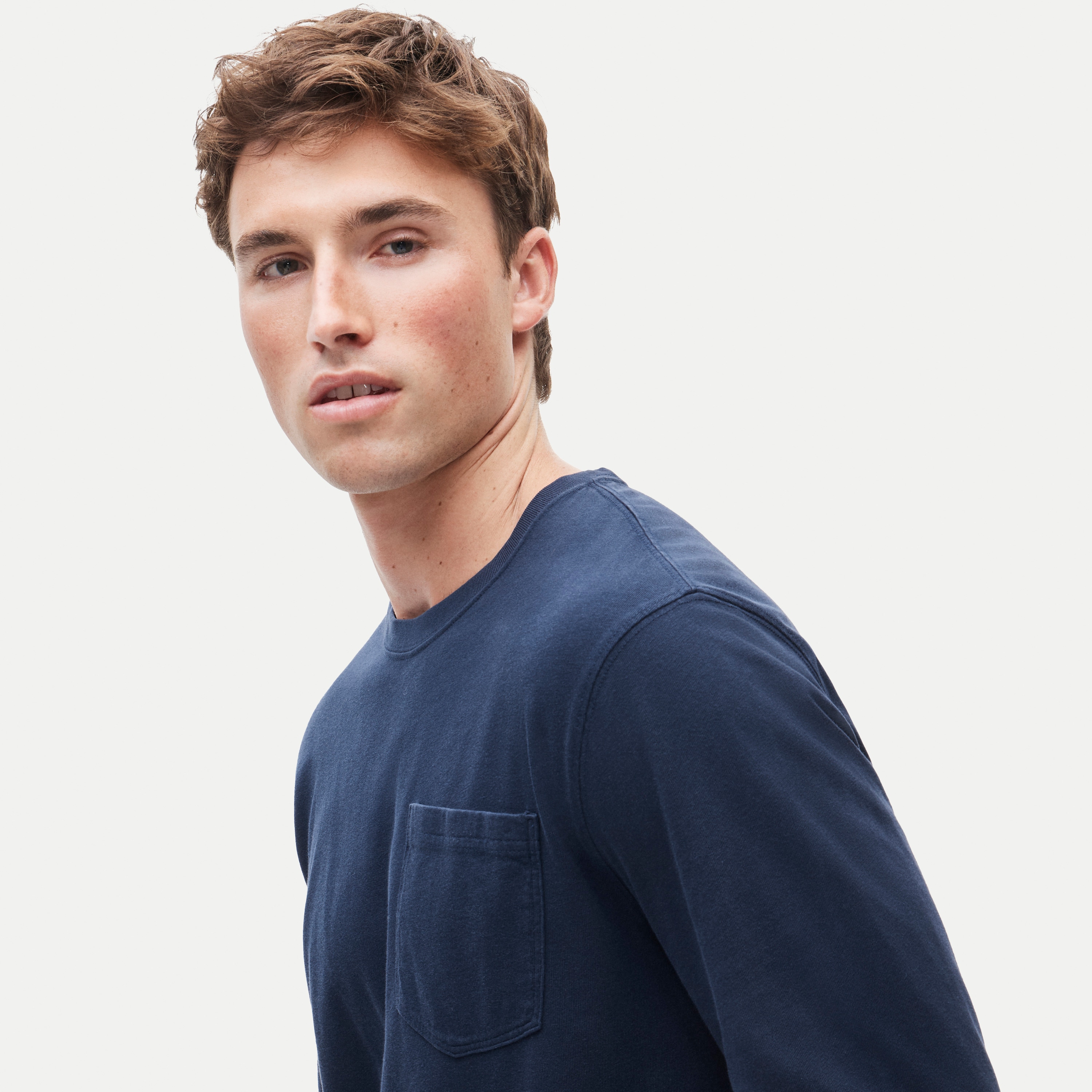 Long-sleeve vintage-wash cotton pocket T-shirt
