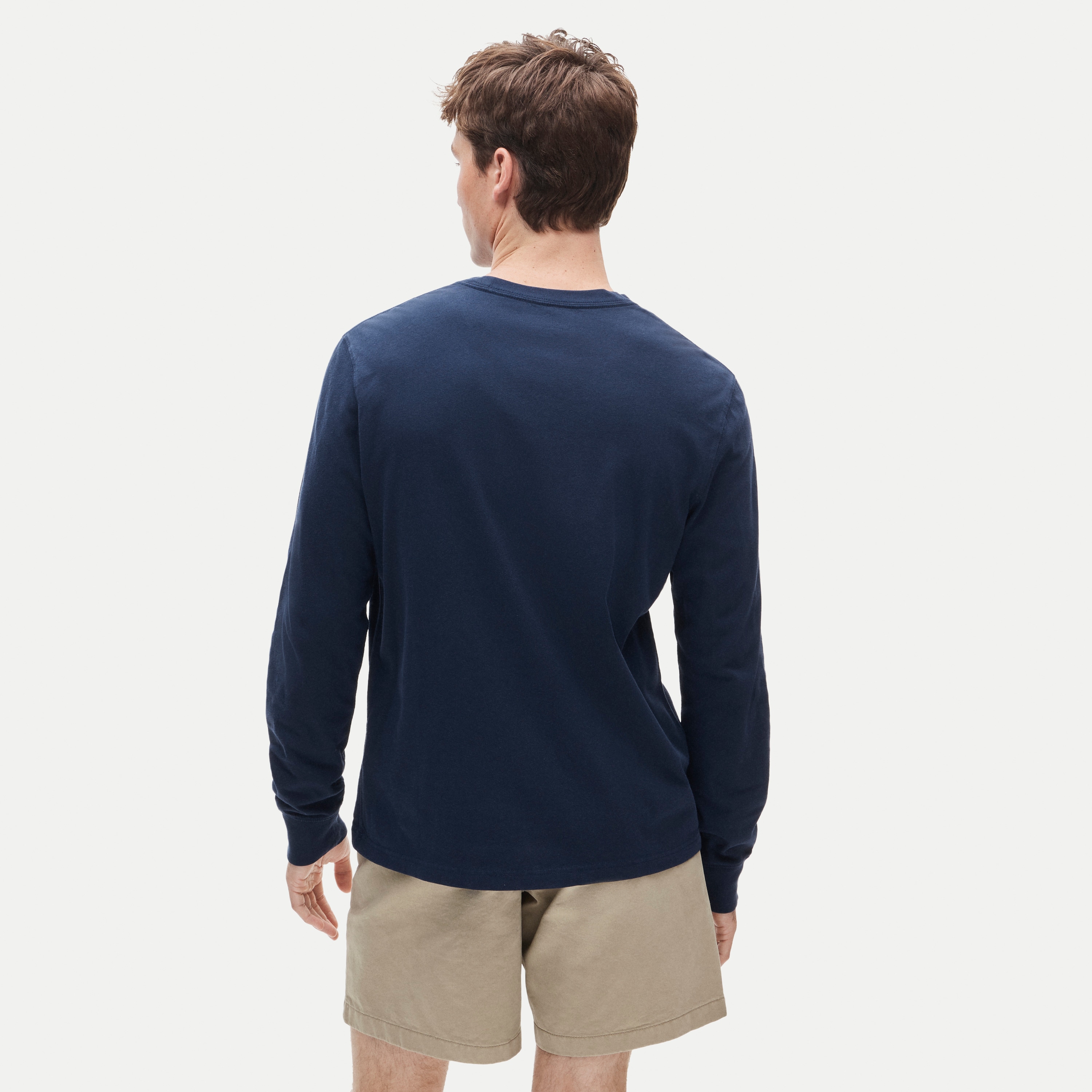 Long-sleeve vintage-wash cotton pocket T-shirt