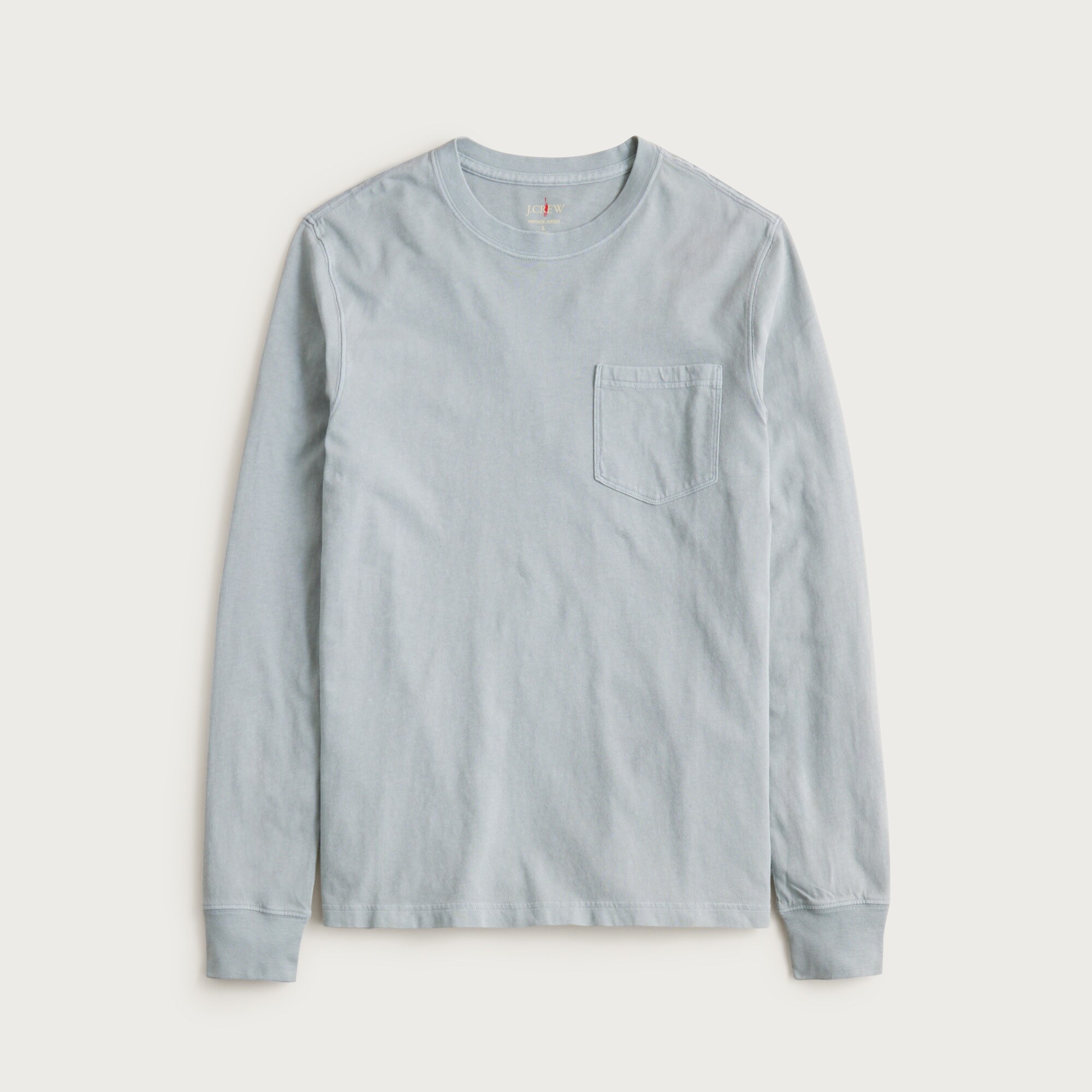 Slim long-sleeve vintage-wash cotton pocket T-shirt