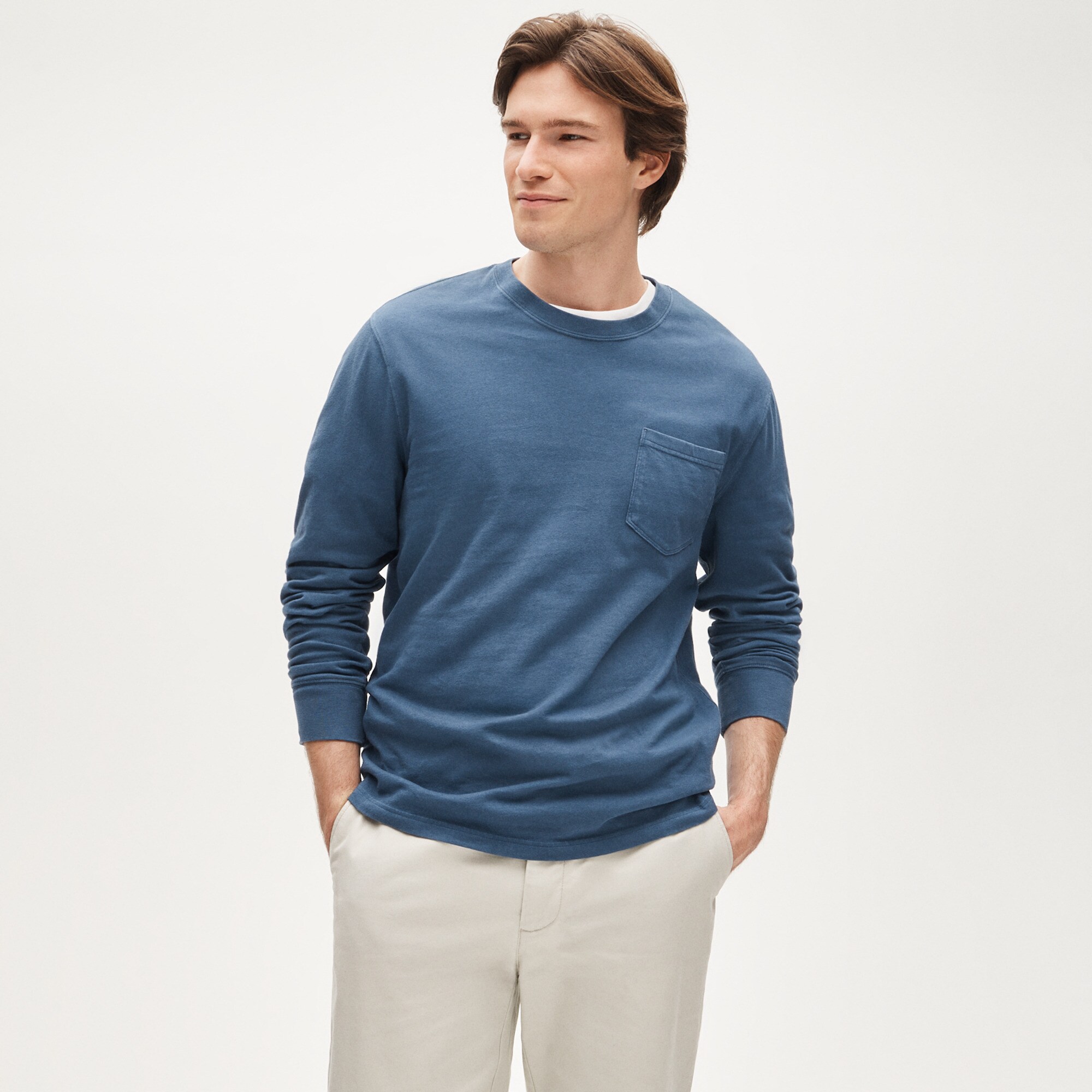 Long-sleeve Vintage-wash Cotton Pocket T-shirt For Men | J.Crew