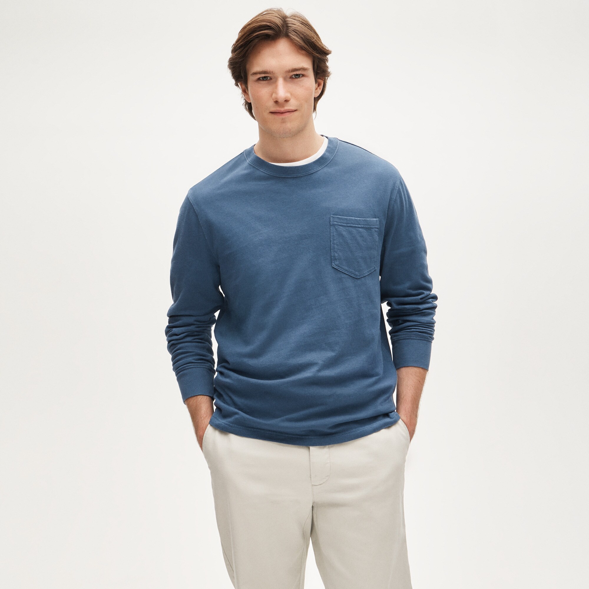 mens Long-sleeve vintage-wash cotton pocket T-shirt