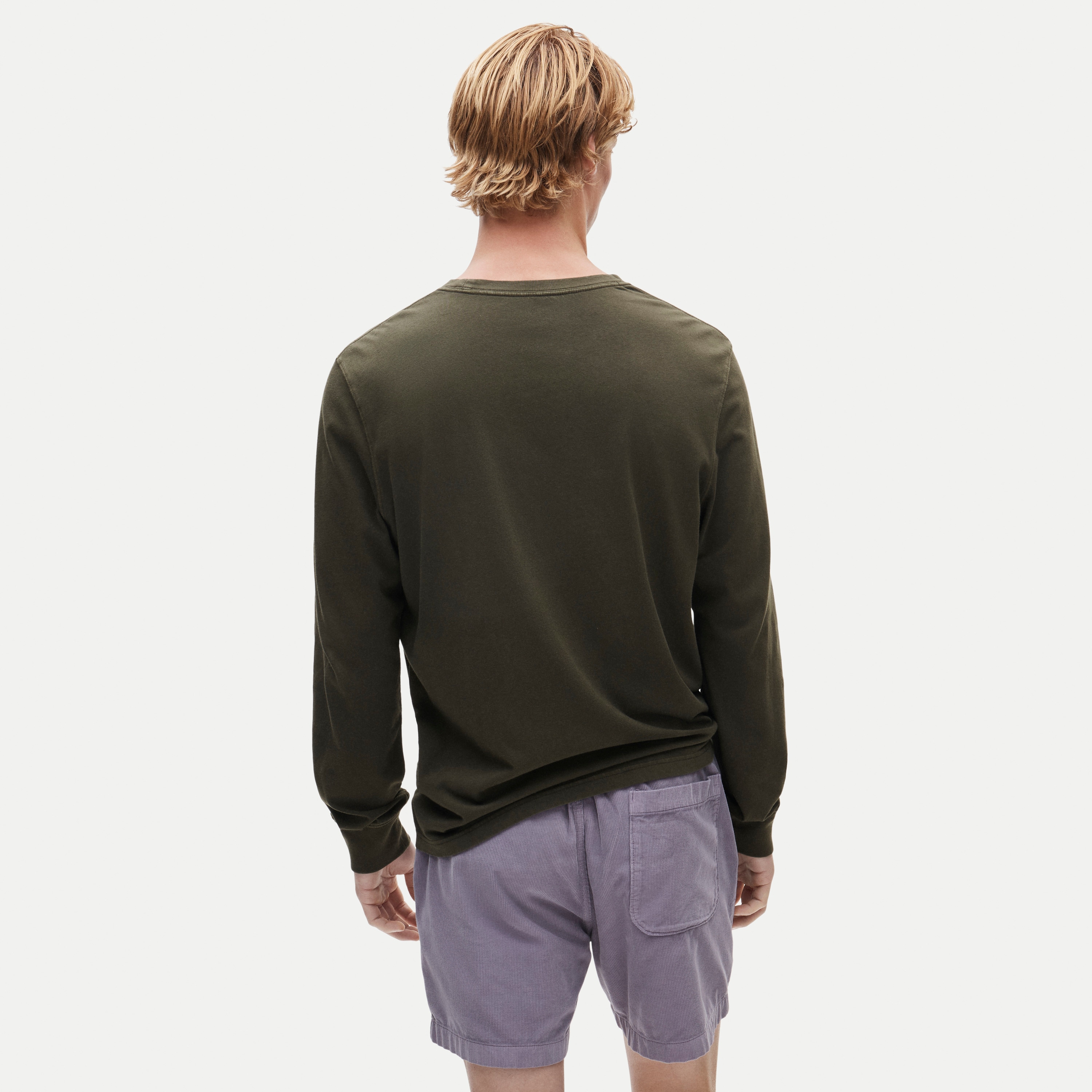Long-sleeve vintage-wash cotton pocket T-shirt