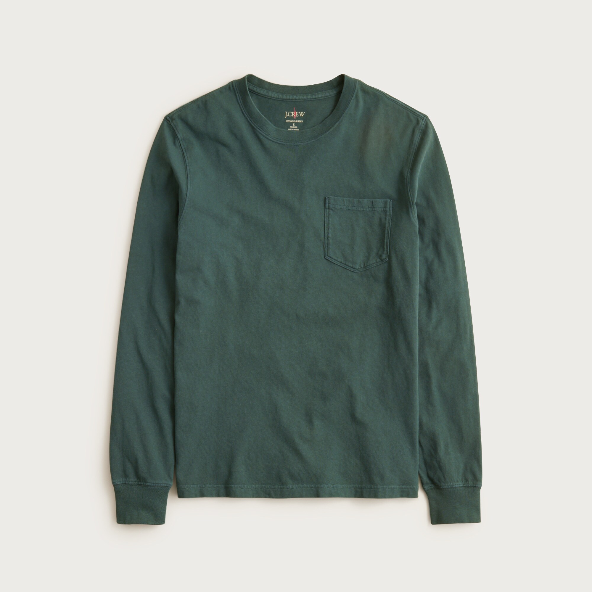 Slim long-sleeve vintage-wash cotton pocket T-shirt