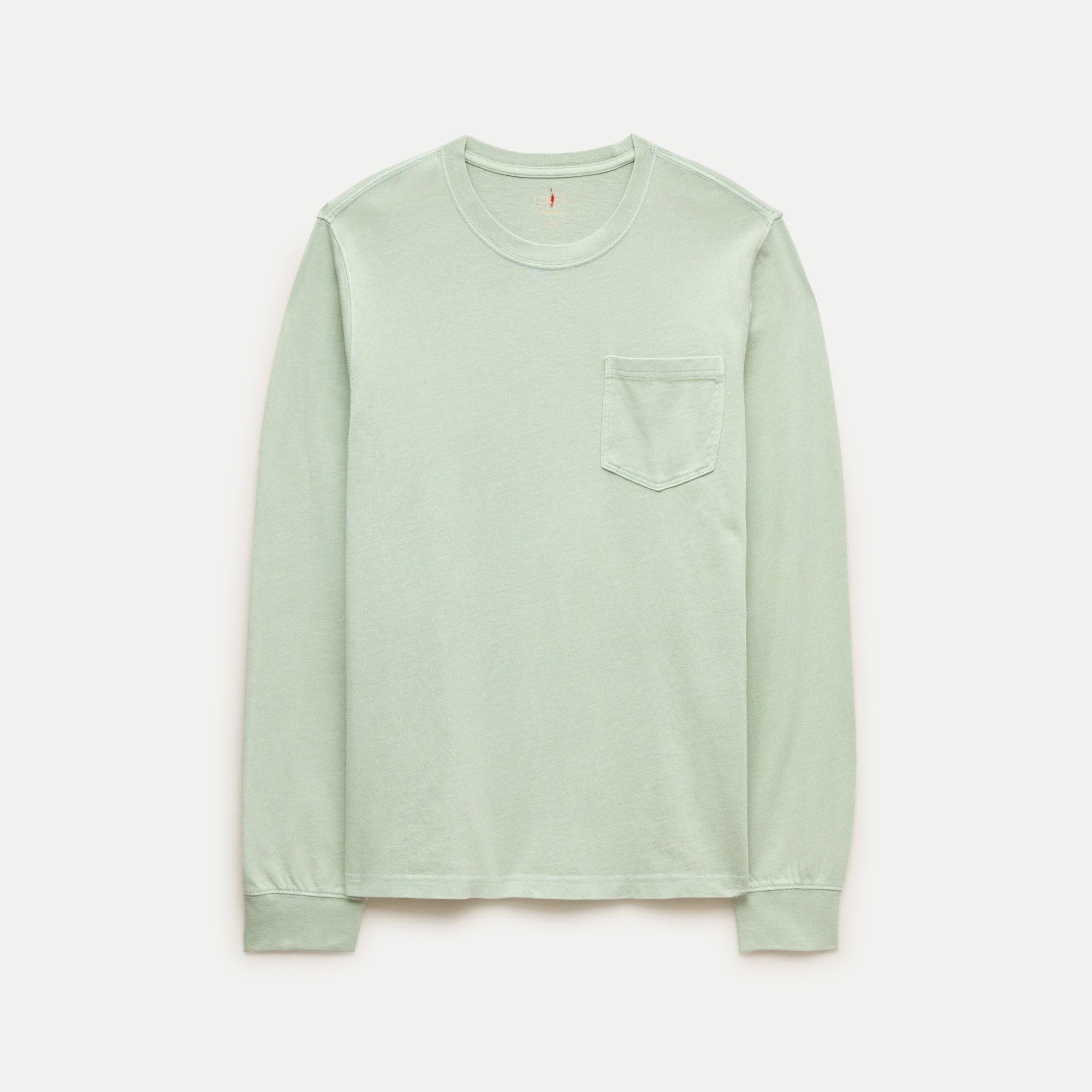 Long-sleeve vintage-wash cotton pocket T-shirt